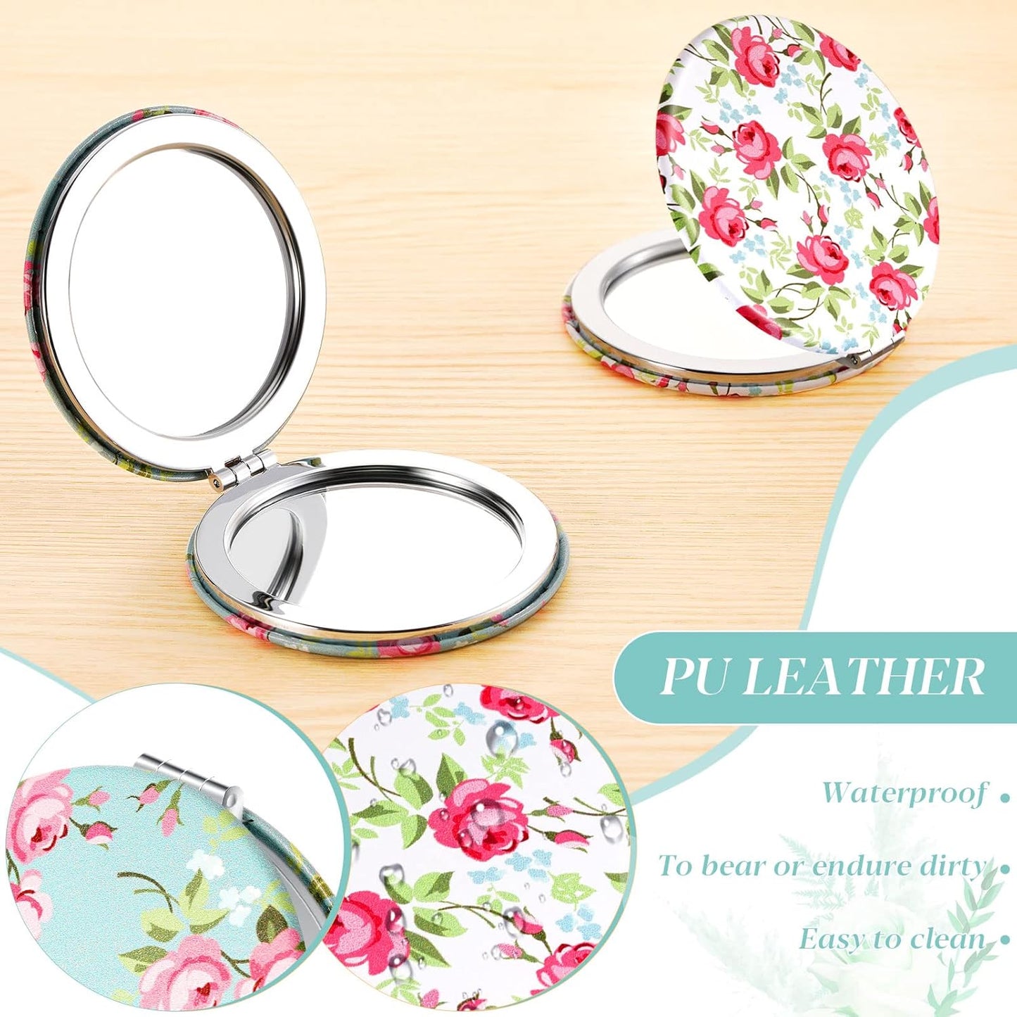 Vicenpal 6 Pieces Rose Pattern Pocket Mirrors for Women Small Mini Compact Mirror for Purse Magnifying Travel Makeup Portable Folding Small Looking Glass Gift for Students Teacher Friend