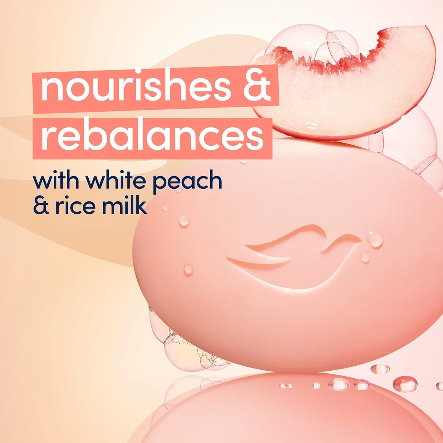 Dove Beauty Bar Soap Rebalancing White Peach & Rice Milk 6 Count for a Nourished and Moisturized Skin, with ¼ Moisturizing Cream Plant-Based Formula, 3.75 oz