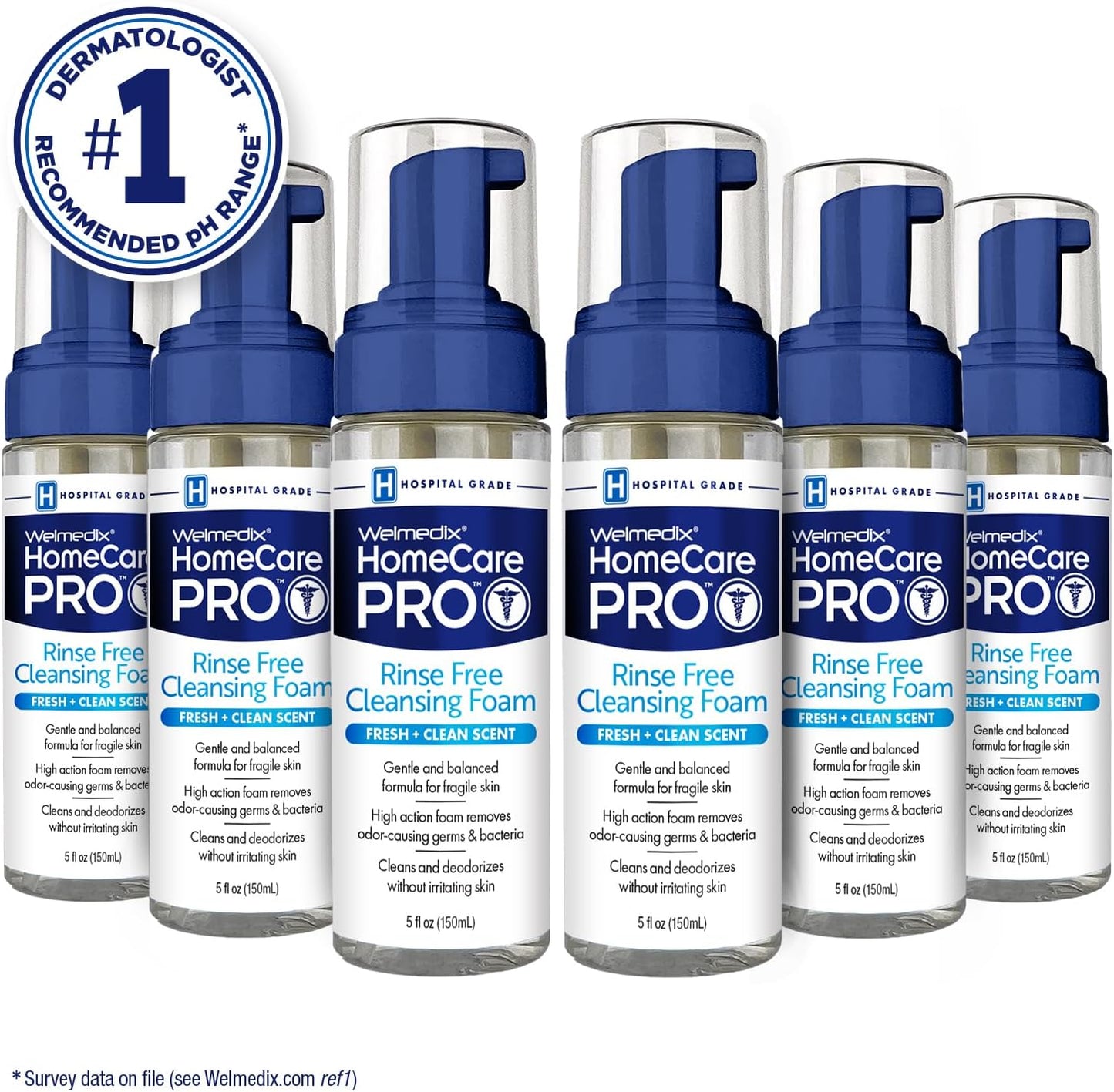 Rinse Free Cleansing Foam, 3 in 1 Body Wash, Shampoo and Personal Cleanser for Elderly, Incontinence and Infant Care, Hospital Grade, Sulfate Free, Paraben Free (Pack of 6)