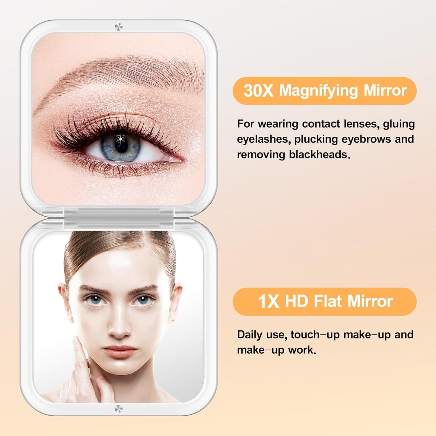 MIYADIVA Compact Mirror, 30X Magnifying Mirror, Pocket Mirror for Purse, Travel Makeup Mirror with 30X/1X Magnification, Travel Essentials Mirrors, Precision Tweezers, Present for Girls