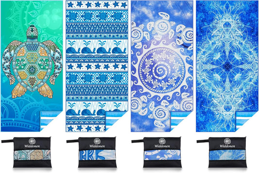 4 Pack Microfiber Thin Lightweight Beach Towel Sand Free Quick Dry Absorbent Compact Towels for Swimming Pool Camping Beach Accessories Large Easy Pack Travel Things for Vacation Essentials Adult Gift