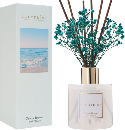 COCORRÍNA Reed Diffuser - Ocean Breeze Scented Diffuser with 8 Sticks Home Fragrance Reed Diffuser for Bathroom Shelf Decor