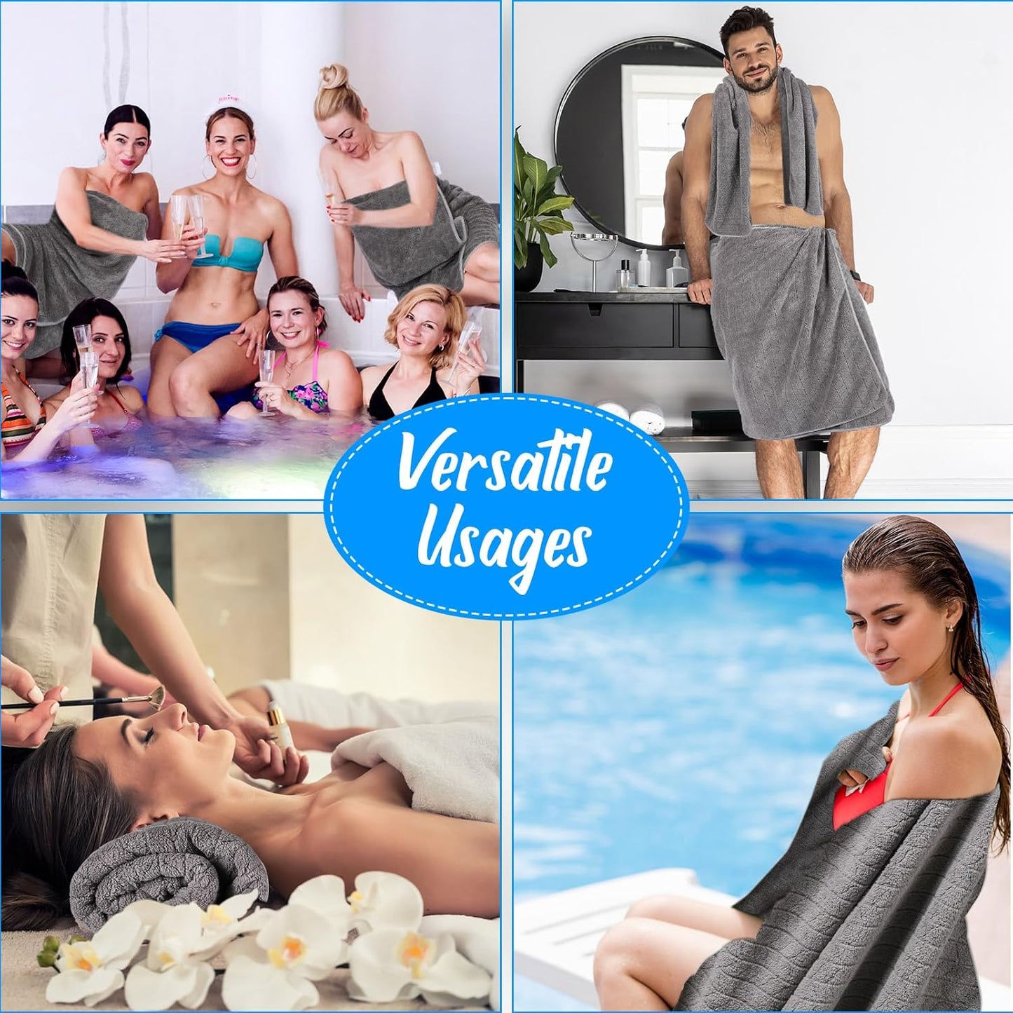 16 Pack Microfiber Bath Towels Bulk 27'' x 60'' Oversized Size Bath Towel Highly Absorbent Extra Large Soft Drying for Shower Beach Salon Winter Sport Spa Gym (Wheat,Gray)