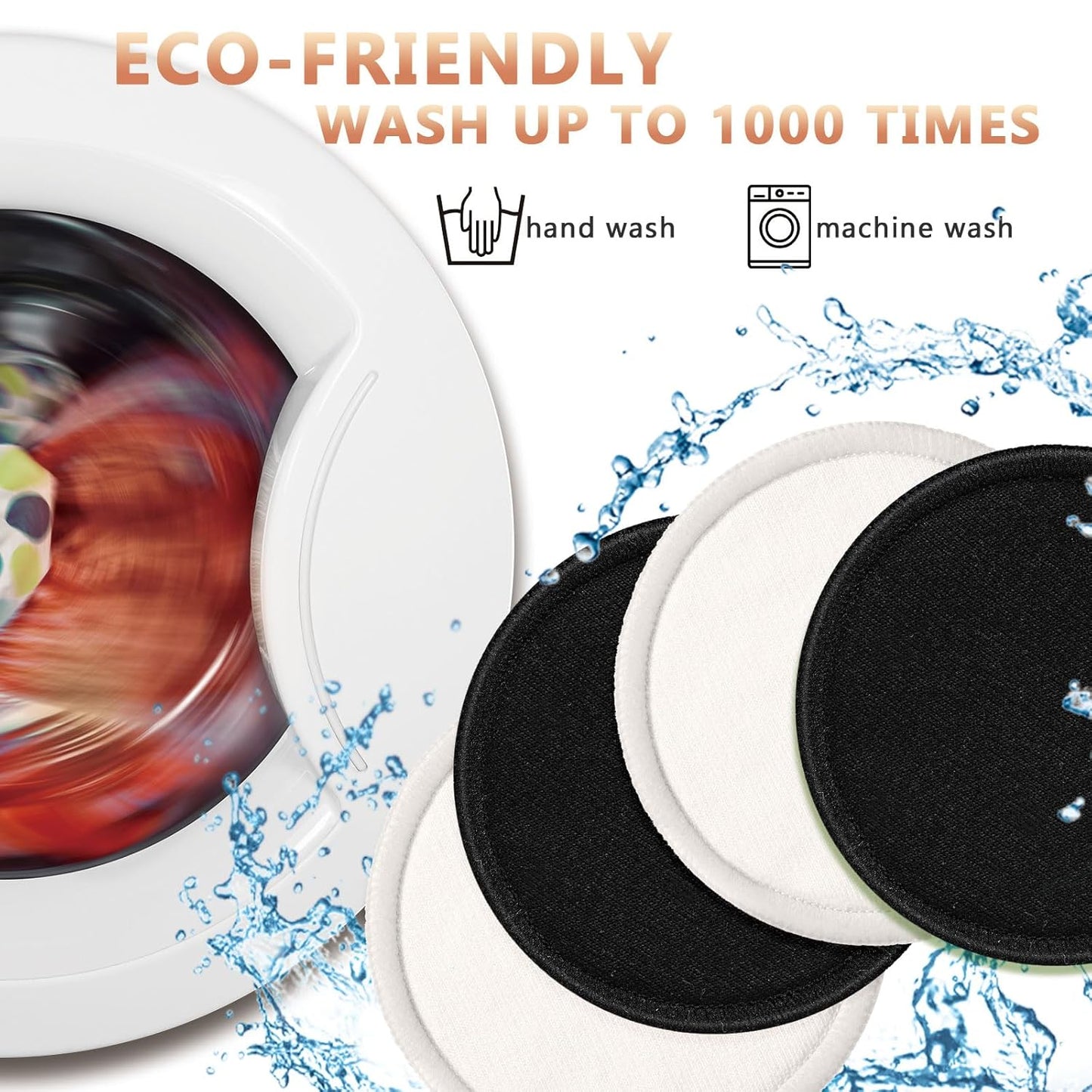 Foaincore 40 Pcs Reusable Makeup Remover Pads with Mesh Laundry Bag Washable Bamboo Cotton Rounds Soft Reusable Face Pad for Toner Skin Types with Bamboo Holder (Black White)