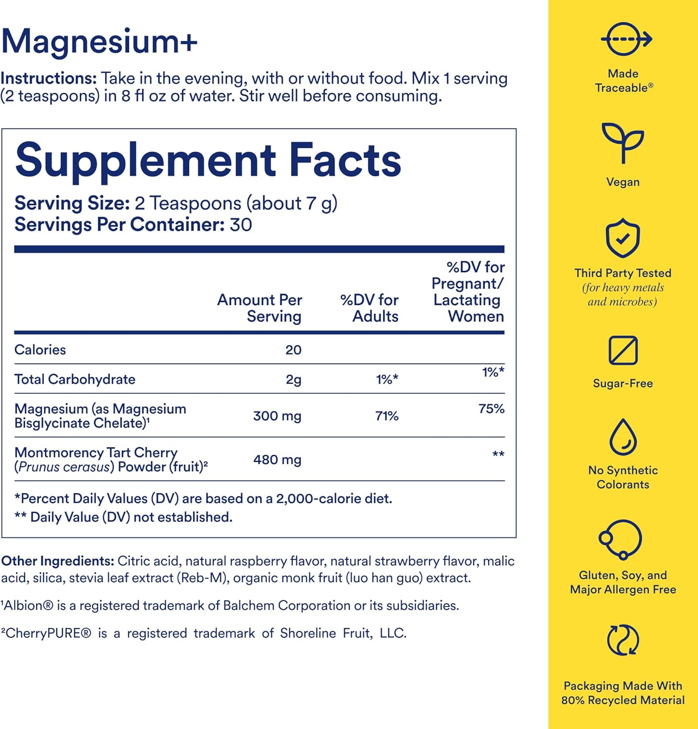Ritual Magnesium+ Drink Mix Supplement | 2-in-1 Science-Backed Tart Cherry & Gentle on Stomach Magnesium Bisglycinate | Formulated for Mind & Muscle Relaxation | Supports Sleep & Calm | 30 Servings