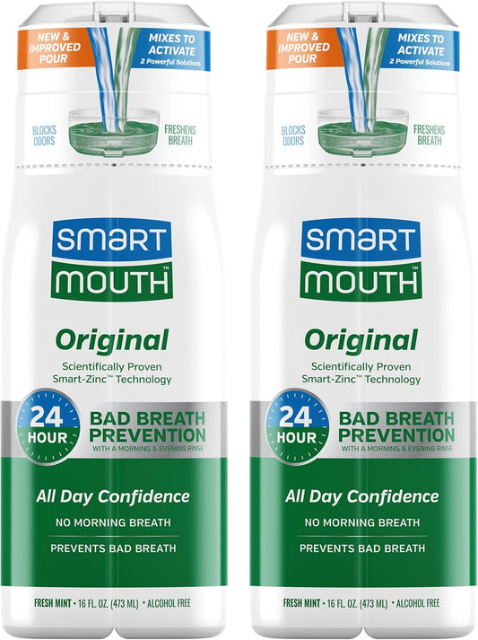 SmartMouth Original Activated Mouthwash - Adult Mouthwash for Fresh Breath - Oral Rinse for 24-Hour Bad Breath Relief with Twice Daily Use - Fresh Mint Flavor, 16 fl oz (2 Pack)