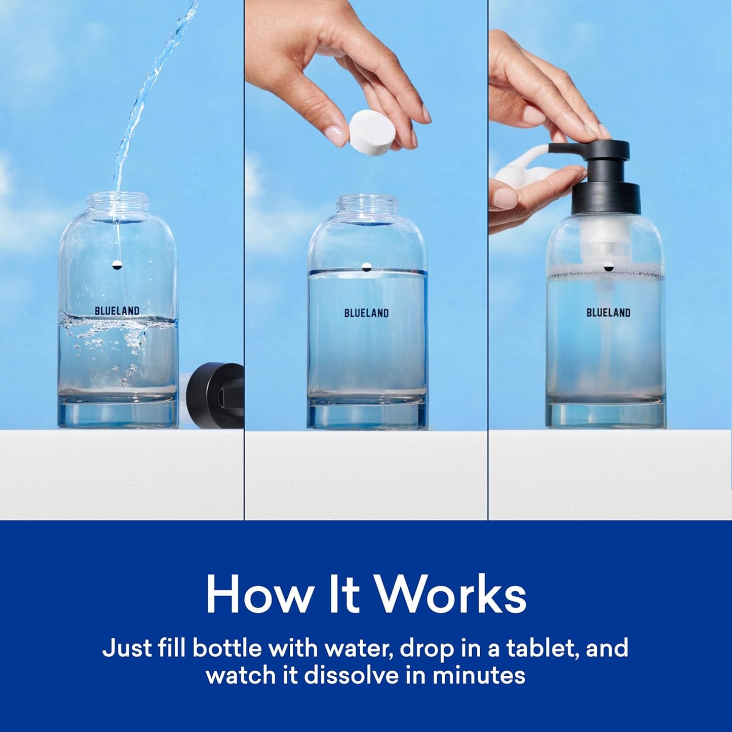 BLUELAND Foaming Hand Soap Refill Tablets, 10-Pack, Iris Agave Scent, Eco Friendly Cleaning Products, 10 x 9 Fl oz