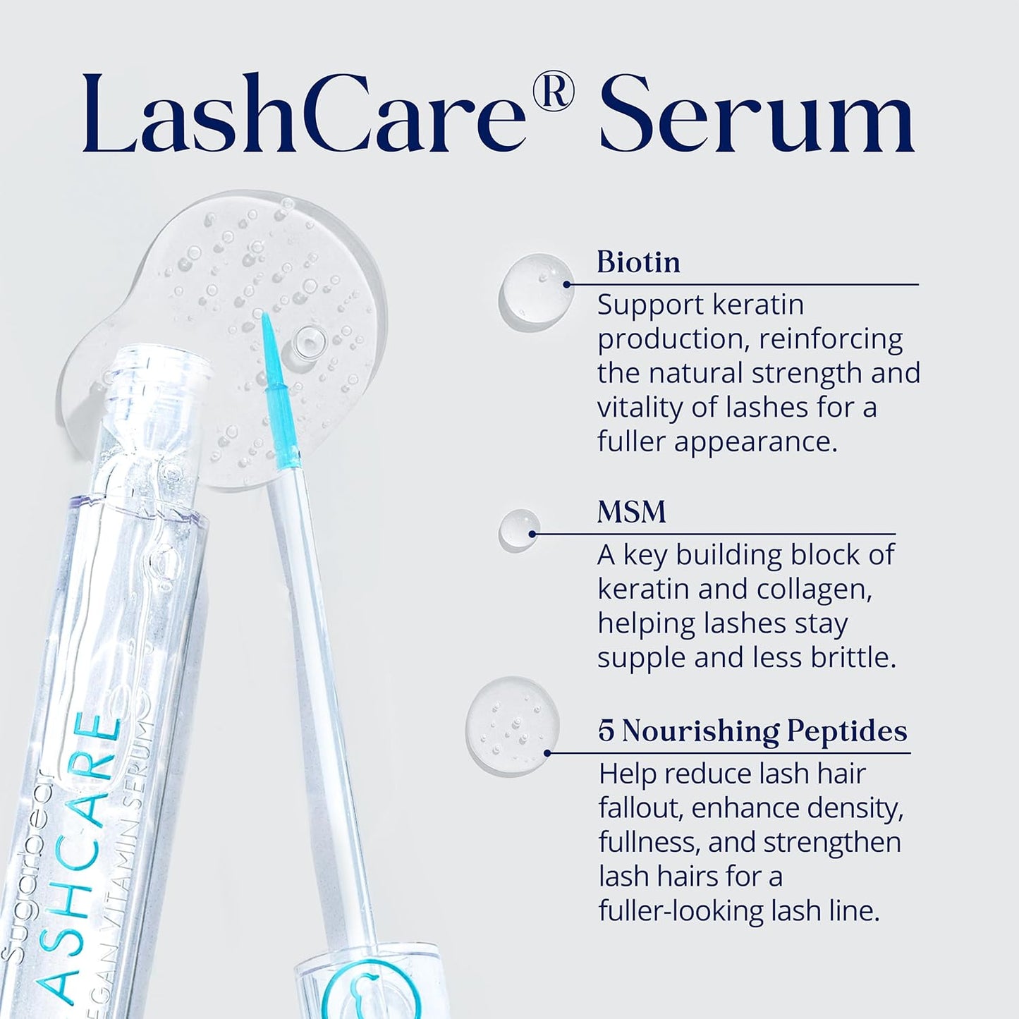 SugarbearPRO LashCare Vitamin Serum with Peptides MSM and Biotin | Vegan Formula | 3 Month Supply for Fuller Healthier Looking Lashes