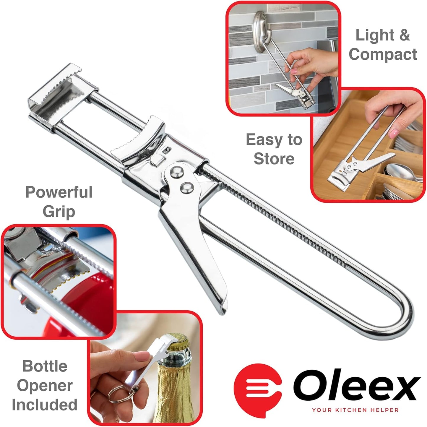 Oleex Jar Opener for Weak Hands with Keychain Bottle Cap Opener. Easy Jar Opener for Seniors with Arthritis or Kids Jar Openers. Jar Gripper Tight Lid Opener and Bottle Opener Kitchen Gadgets