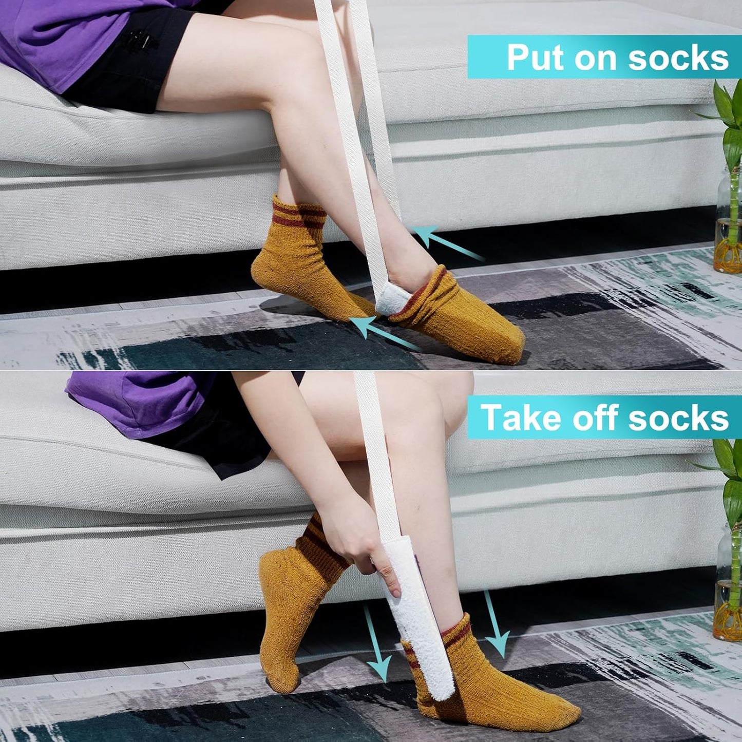 Sock Aid, Sock Helpers to Put on Your Socks for Seniors, Disabled, Pregnancy, Assist Device for Elderly, Tool Aide Puller Easy on and Off with No Bending(Oatmeal Heather)