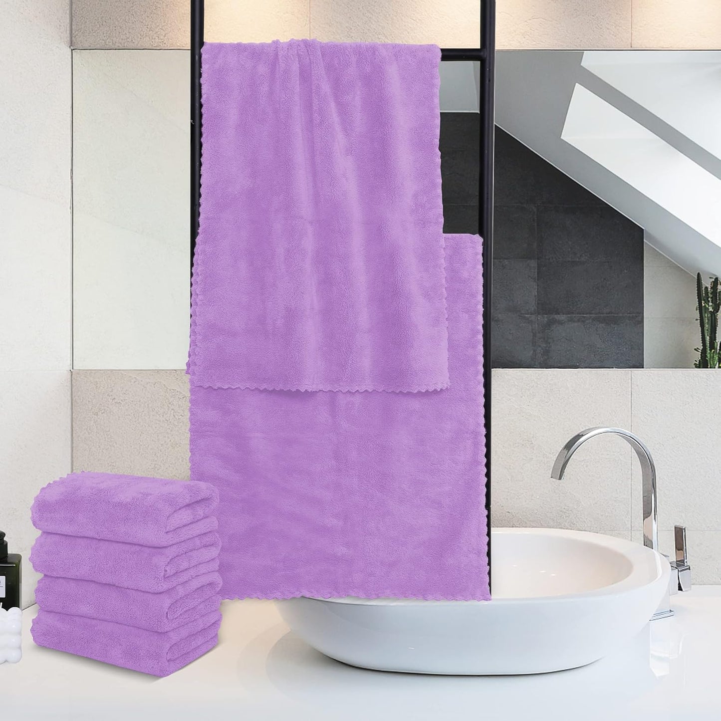 MOONQUEEN 18 Pack Premium Hand Towels - Quick Drying - Microfiber Coral Velvet Highly Absorbent Towels - Multipurpose Use as Hotel, Bathroom, Shower, Spa, Hand Towel 16 x 28 inches (Purple)