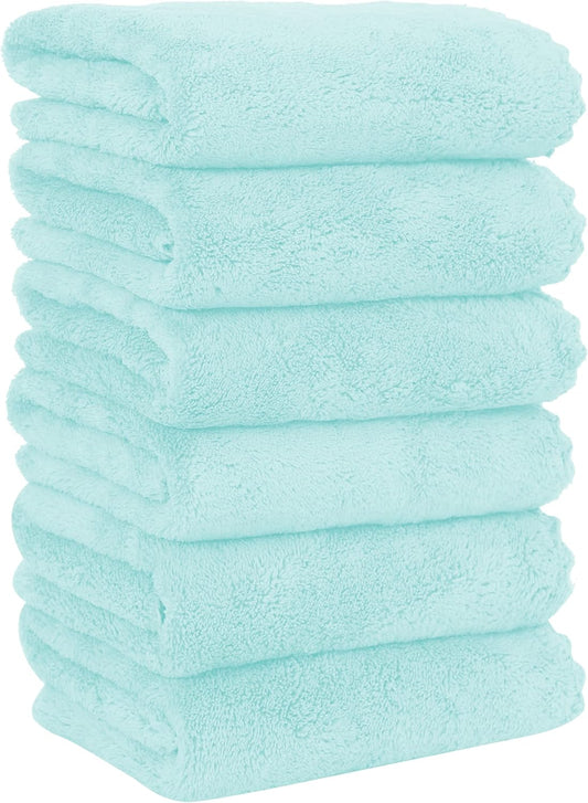 MOONQUEEN 6 Pack Premium Hand Towels - Quick Drying - Microfiber Coral Velvet Highly Absorbent Towels - Multipurpose Use as Hotel, Bathroom, Shower, Spa, Hand Towel 16 x 28 inches (Frozen Blue)