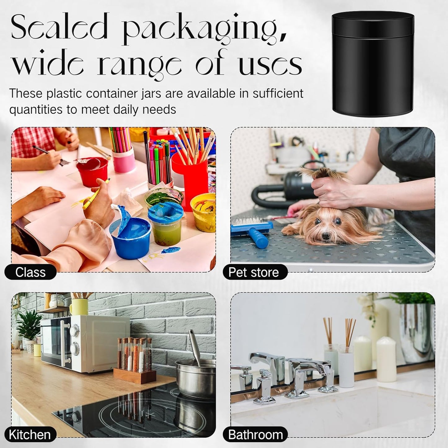 SATINIOR 12 Pack 8 oz Plastic Container Jars with Lids Round Clear Travel Cosmetic Container Slime Jar for Toiletries, Lotion, Cream, Ointment, Makeup, Rhinestone, Sample, Kitchen Storage(Pure Black)