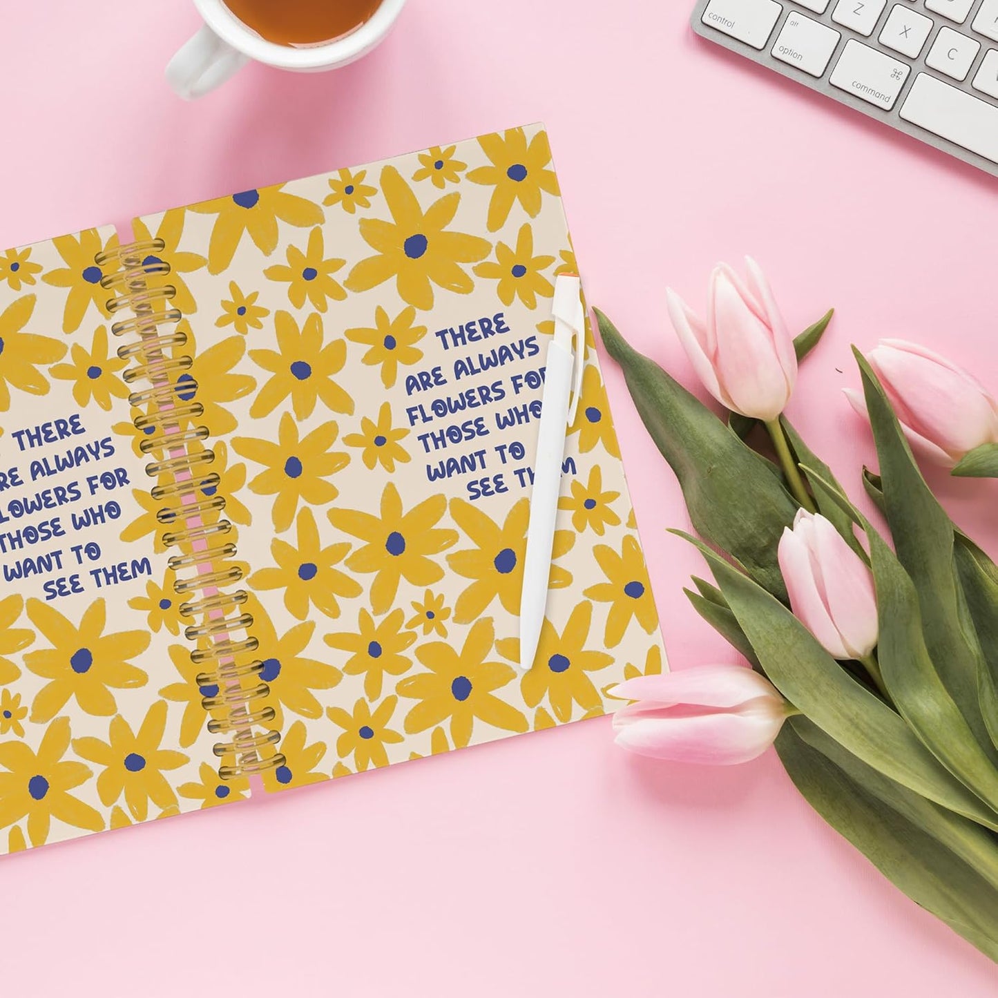 Inspirational Yellow Floral Spiral Notebook, Motivational Floral Journaling Notebooks for Note Taking, Flower Hardcover Journals for Women 160 Pages 5.5x8.3 Inch, Mental Health Gifts for Women