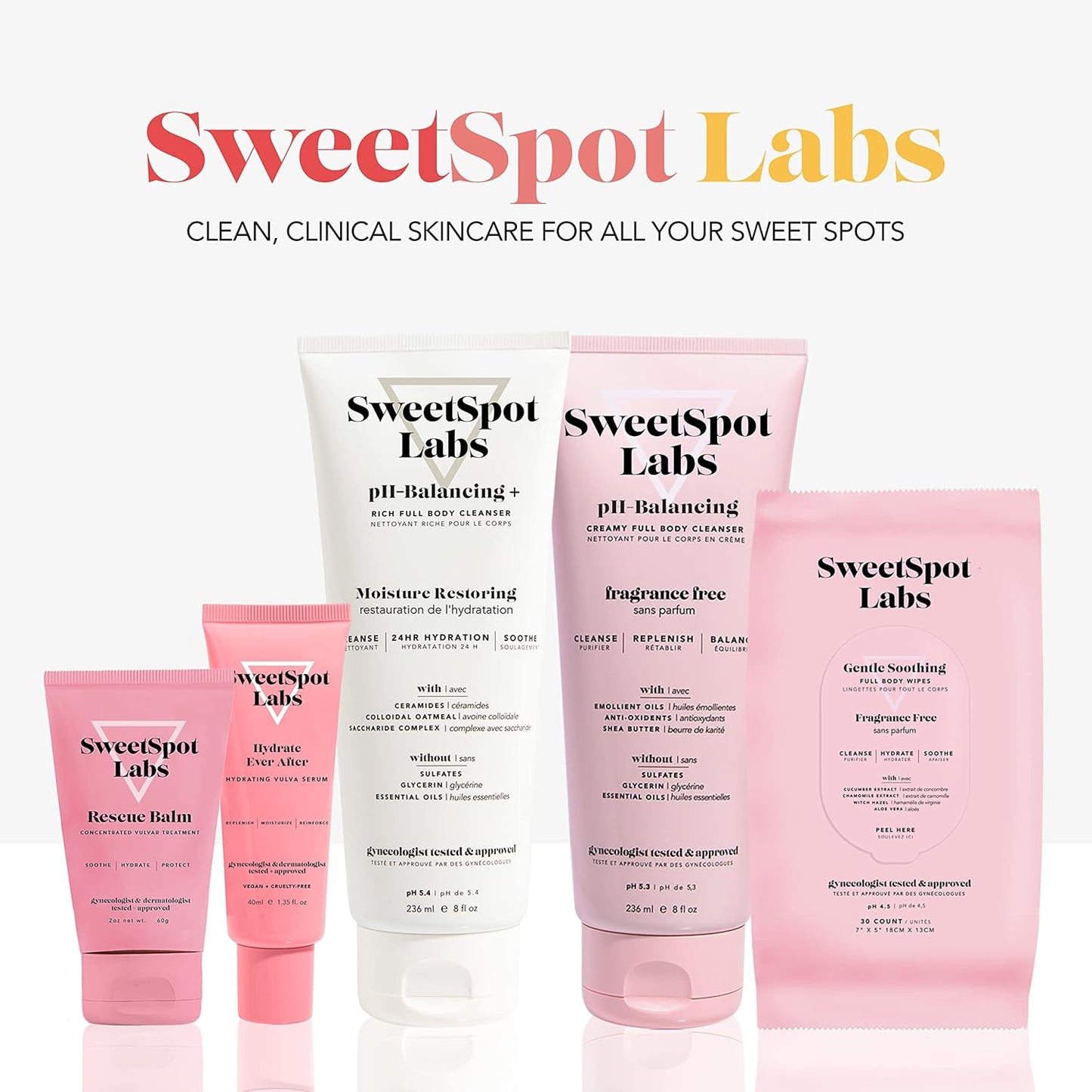 SweetSpot Labs pH Balanced Wash for Sensitive Skin, Sulfate Free, Clean, Gynecologist Tested & Approved, Unscented Body Wash, 8 oz (Pack of 3)