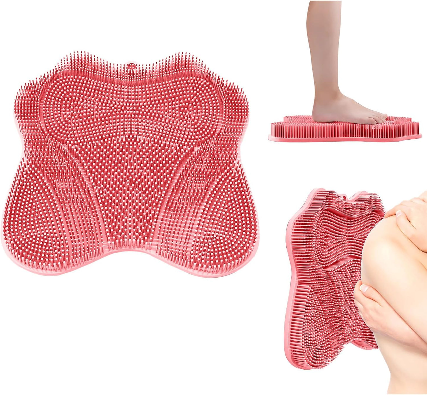 Show Foot Scrubber Mat & Silicone Back Scrubber with Butterfly Form Design,3 Brush Designs for Deep Cleaning Shower Foot Scrubber Mat, Wall Mounted Back Scrubber Silicone Bath(Pink)