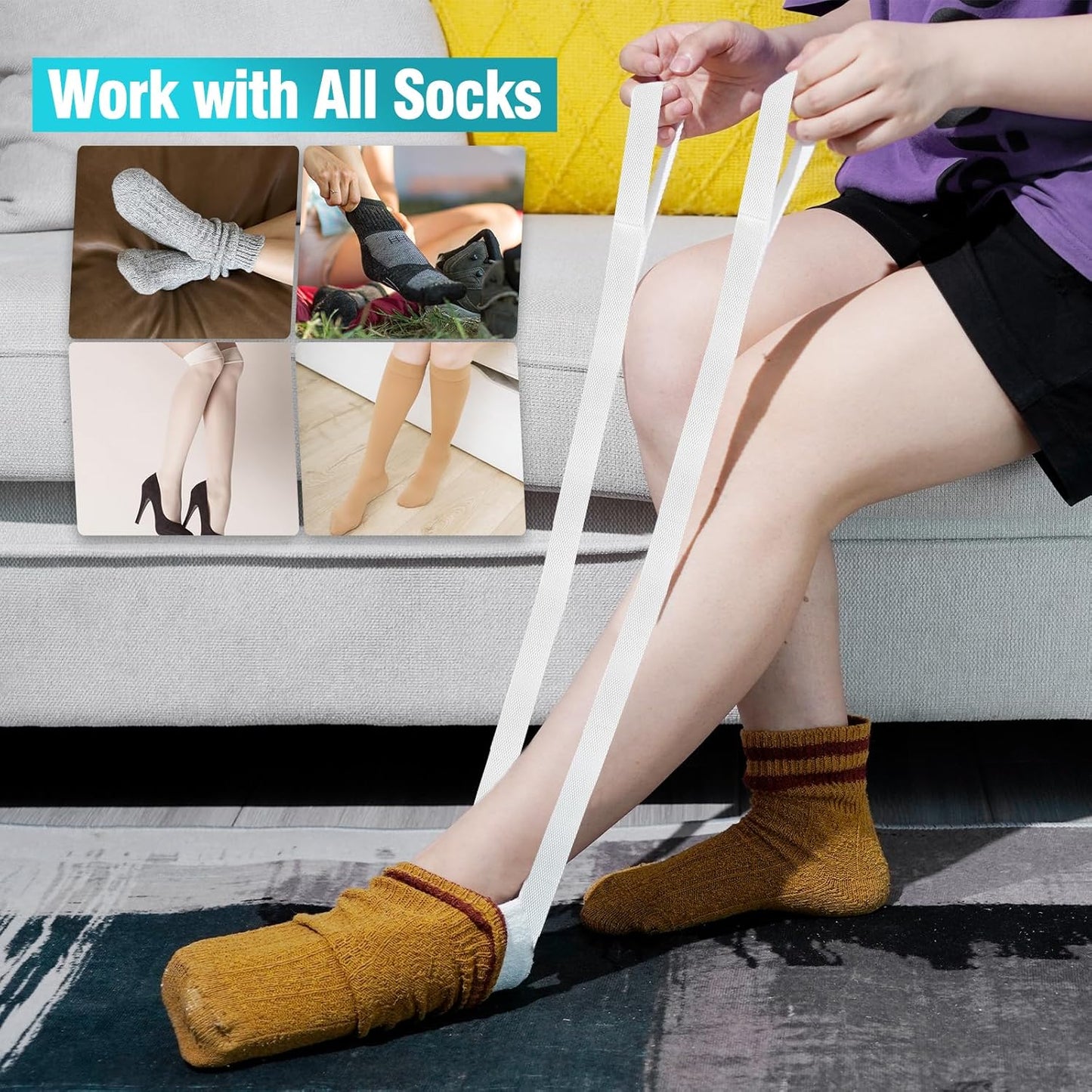 Sock Aid, Sock Helpers to Put on Your Socks for Seniors, Disabled, Pregnancy, Assist Device for Elderly, Tool Aide Puller Easy on and Off with No Bending(Blue 2 PACK)