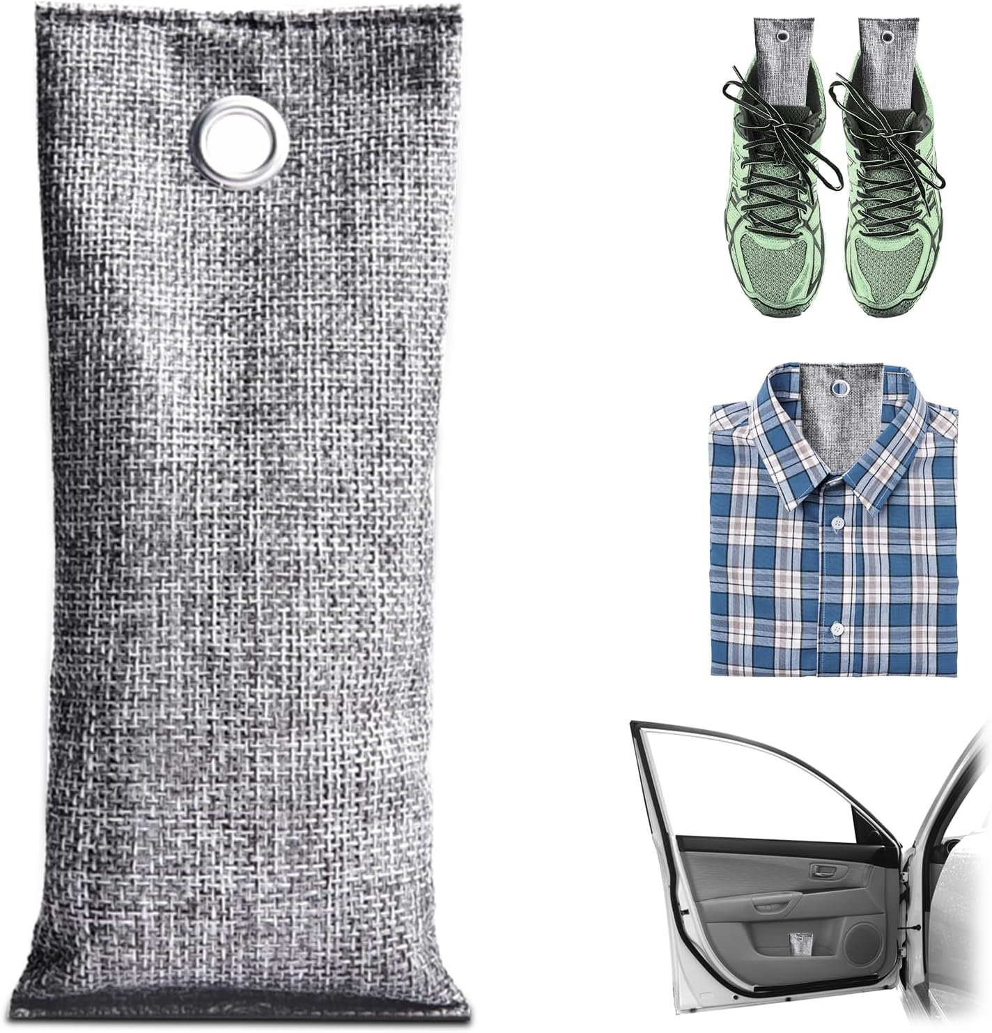 4 Pack charcoal odor absorber,Bamboo Charcoals Air Purifying Bag Charcoals Deodorizer Eliminator for Strong Odors in Car, Closet, Shoe, Basement (75G*4 Pack Beige, Unscented)