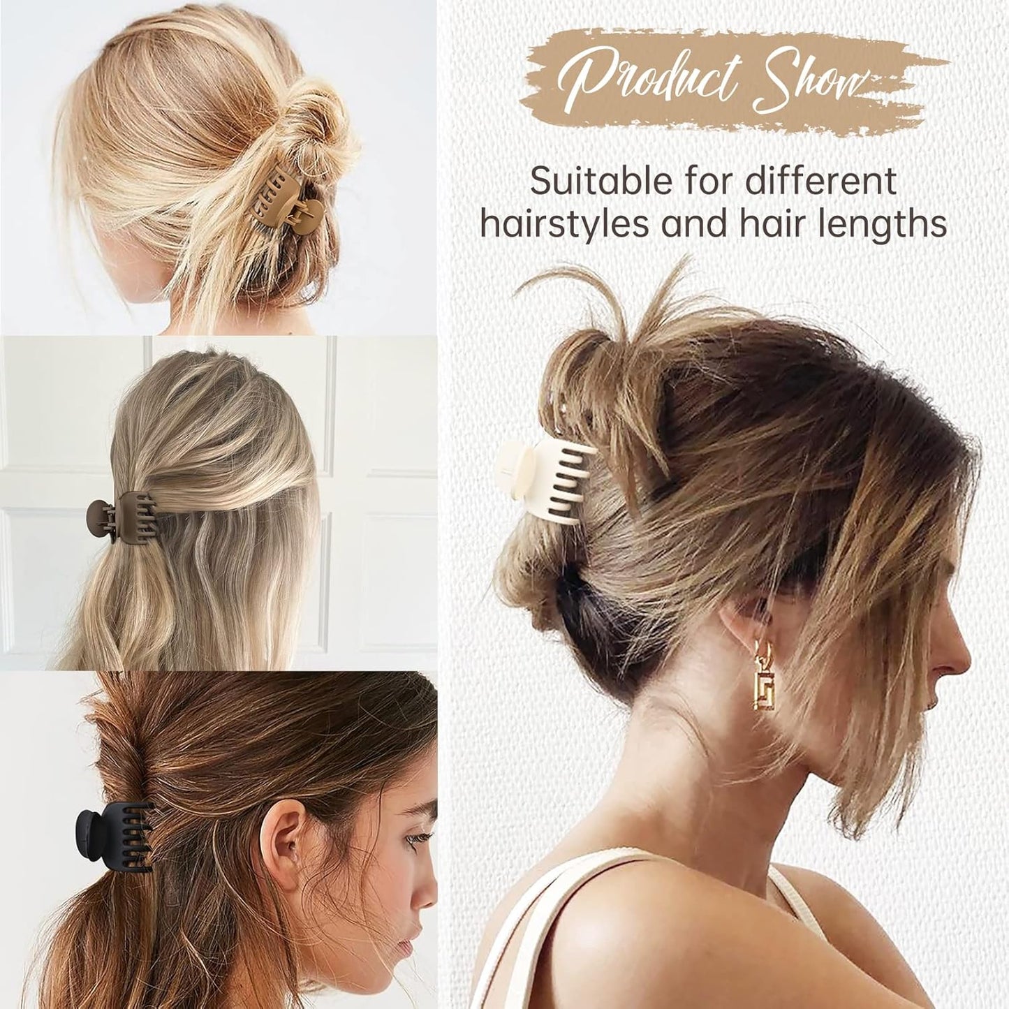 DEEKA Hair Clips Small Claw Clips 8 Pack Double Row Teeth Clips for Thin Hair 1.6" Matte Hair Accessories for Women and Girls