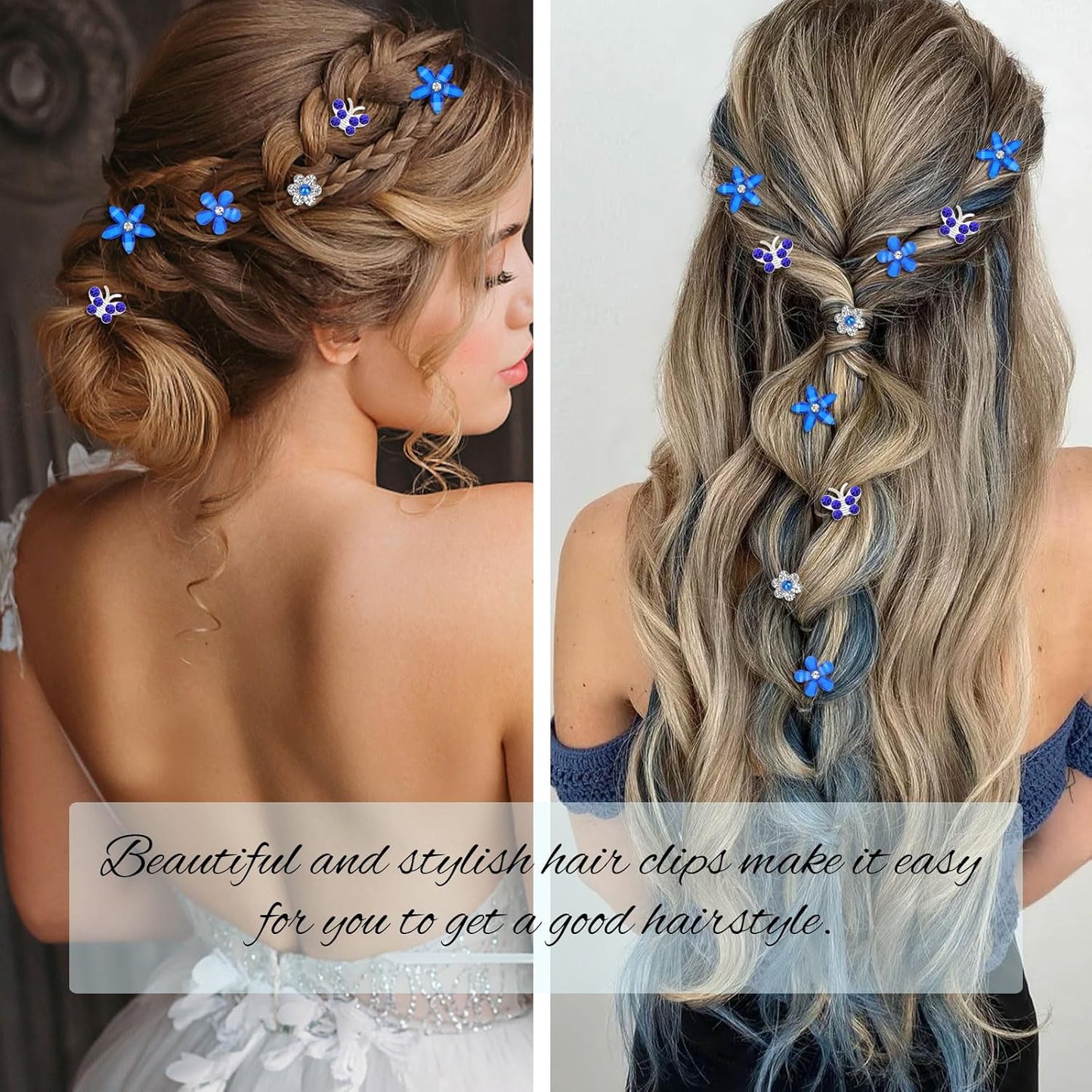 YISSION 20 Pcs Mini Dark Blue Floral Butterfly Hair Clips - Rhinestone Hair Pins & Barrettes for Girls & Women - Wedding & Bridal Hair Accessories