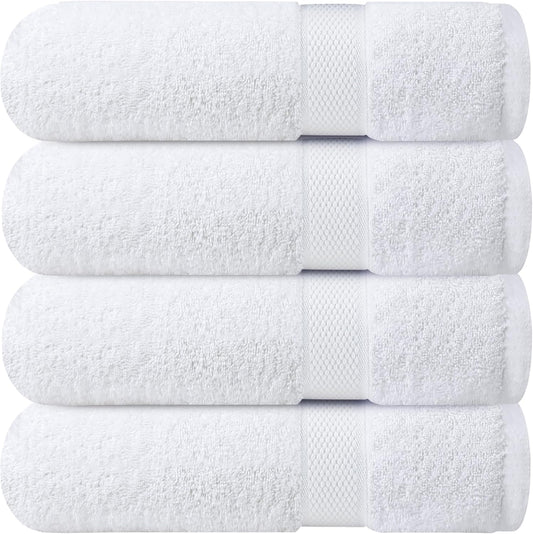 Infinitee Xclusives Luxury 100% Ring-Spun Cotton White Bath Towels Set of 4 (27x54 inches) – Soft, Absorbent & Quick-Drying Towels for Bathroom, Gym, Spa & Hotel Use (Brilliant White, Bath Towels)