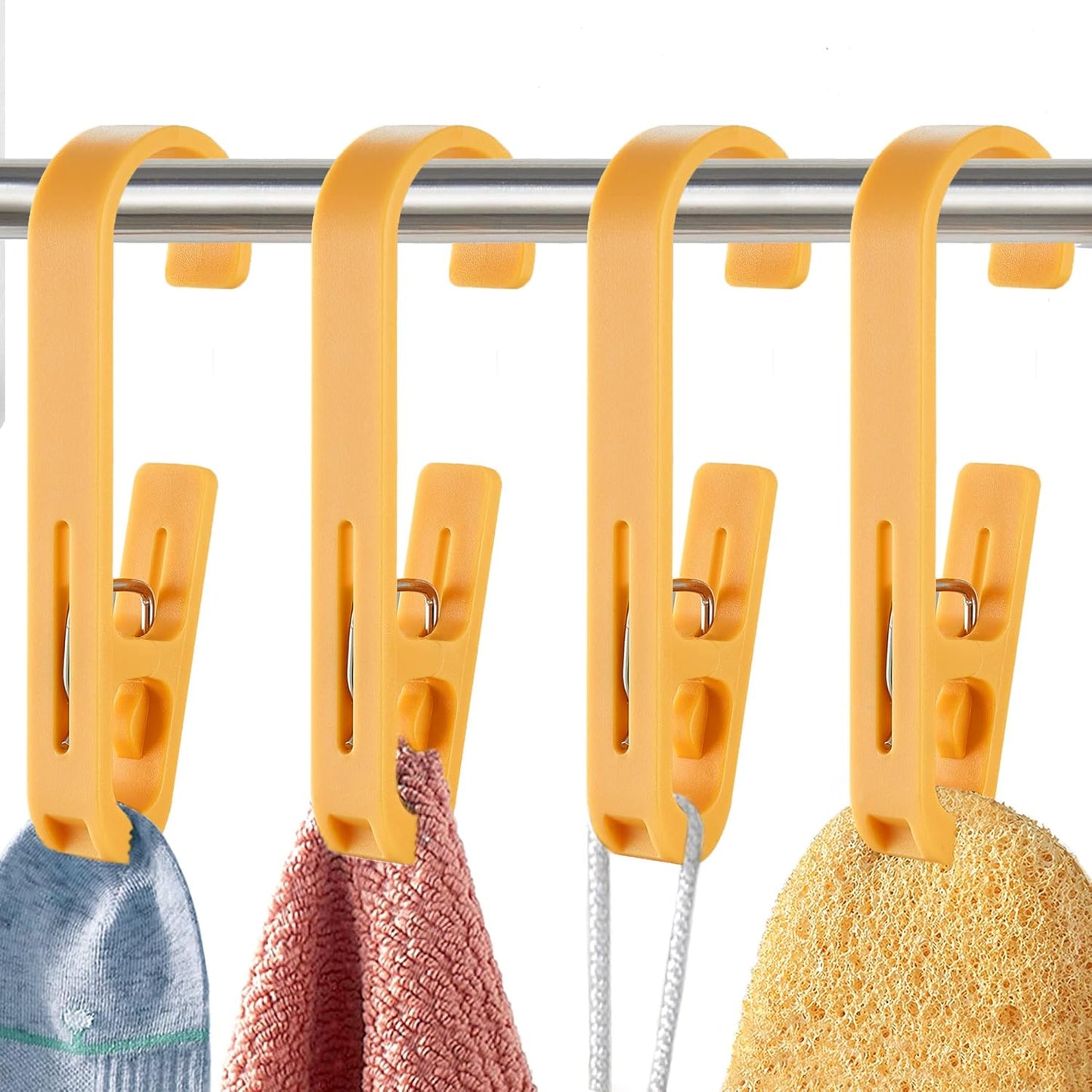 XoYoZo Laundry Hooks with Clips Hanger Closet Organizer Clamps Socks Boot Bras Towels for Bathroom Wardrobe Kitchen Office 4Pcs (Yellow)