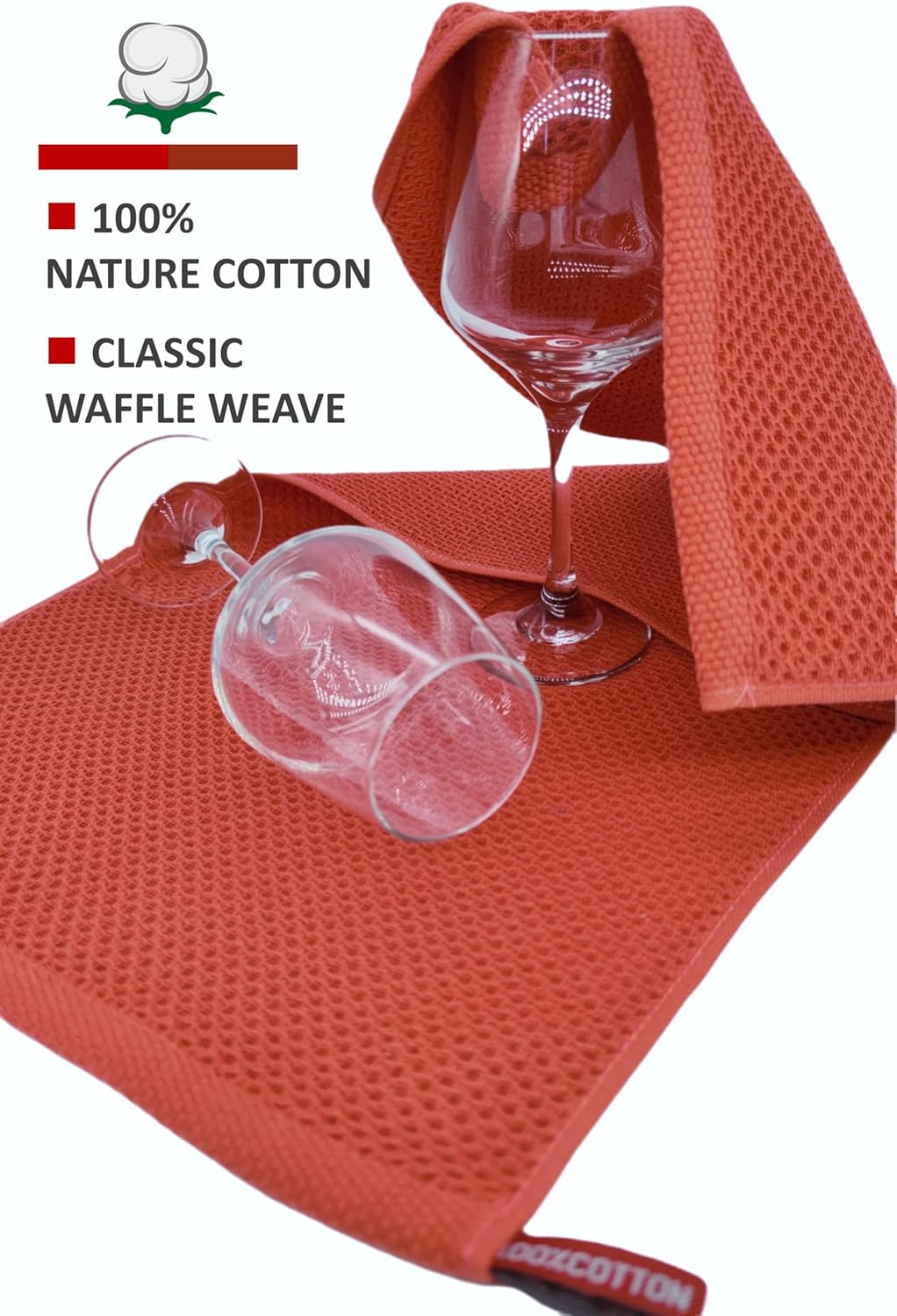 Kitchen Towels 100% Cotton Waffle Weave Dish Towel for Cleaning Drying Dishes Extra Absorbent and Soft, Dish Cloth,13 x 28 in(Reddish Orange-4 Pack)
