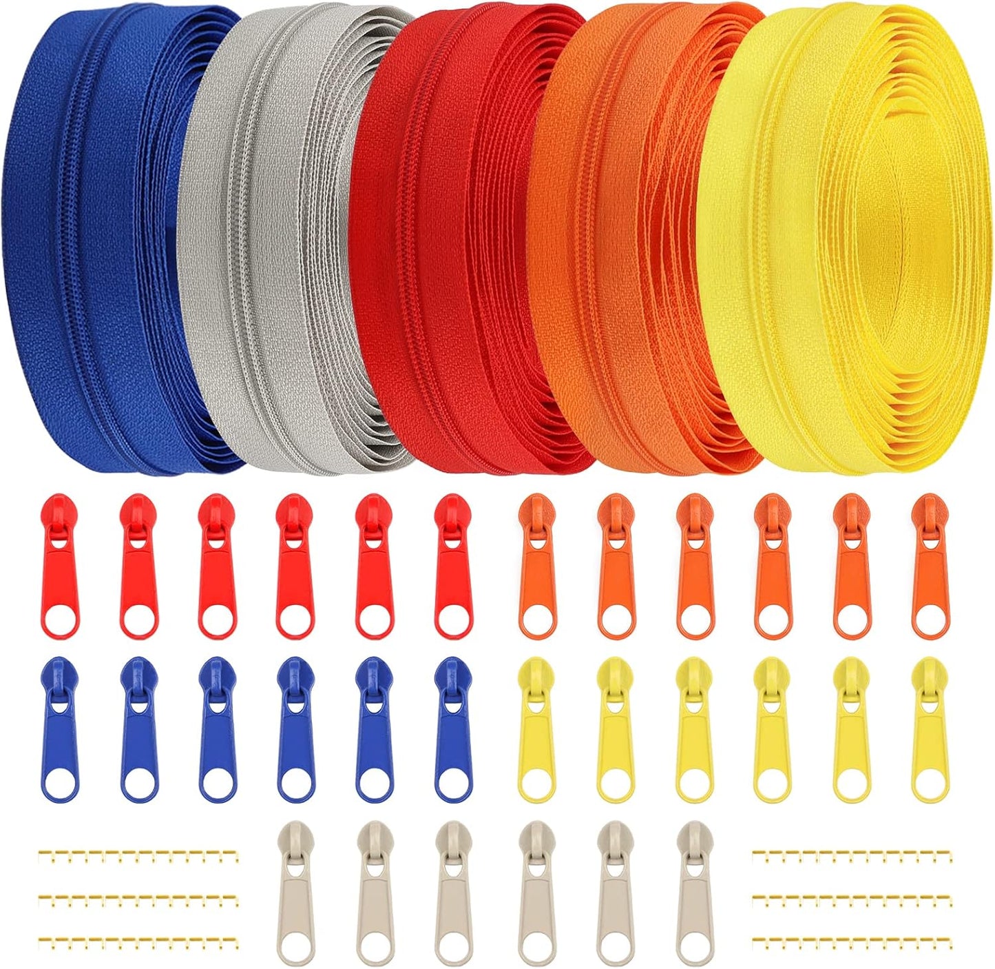 DOITEM Zipper Tape 3 mm Nylon Endless Zipper Set with Slider - 5 Colors
