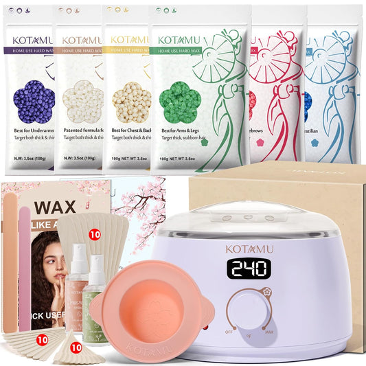 KOTAMU Waxing Kit for Women & Men, Wax Warmer for Hair Removal, Digital Wax Kit with SiliconePot,Ideal for Face Eyebrow Arm Legs Armpit &Sensitive Skin, Purple Waxing Machine With 44 Accessories