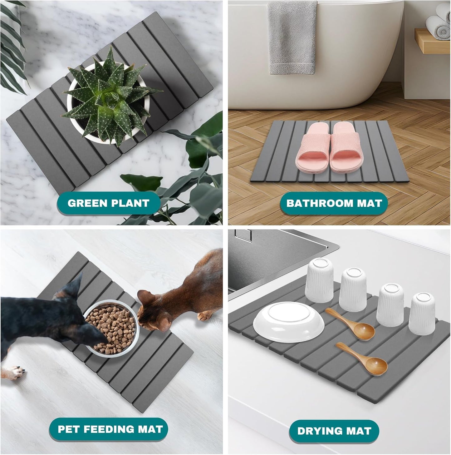 Stone Drying Mat for Kitchen Counter, Quick Dry Absorbent Collapsible Dish Drying Mat, Eco-Friendly Absorbent Diatomaceous Earth Mats for Dishes Bottles Cups Bathroom Any Counterop 24" x 15"