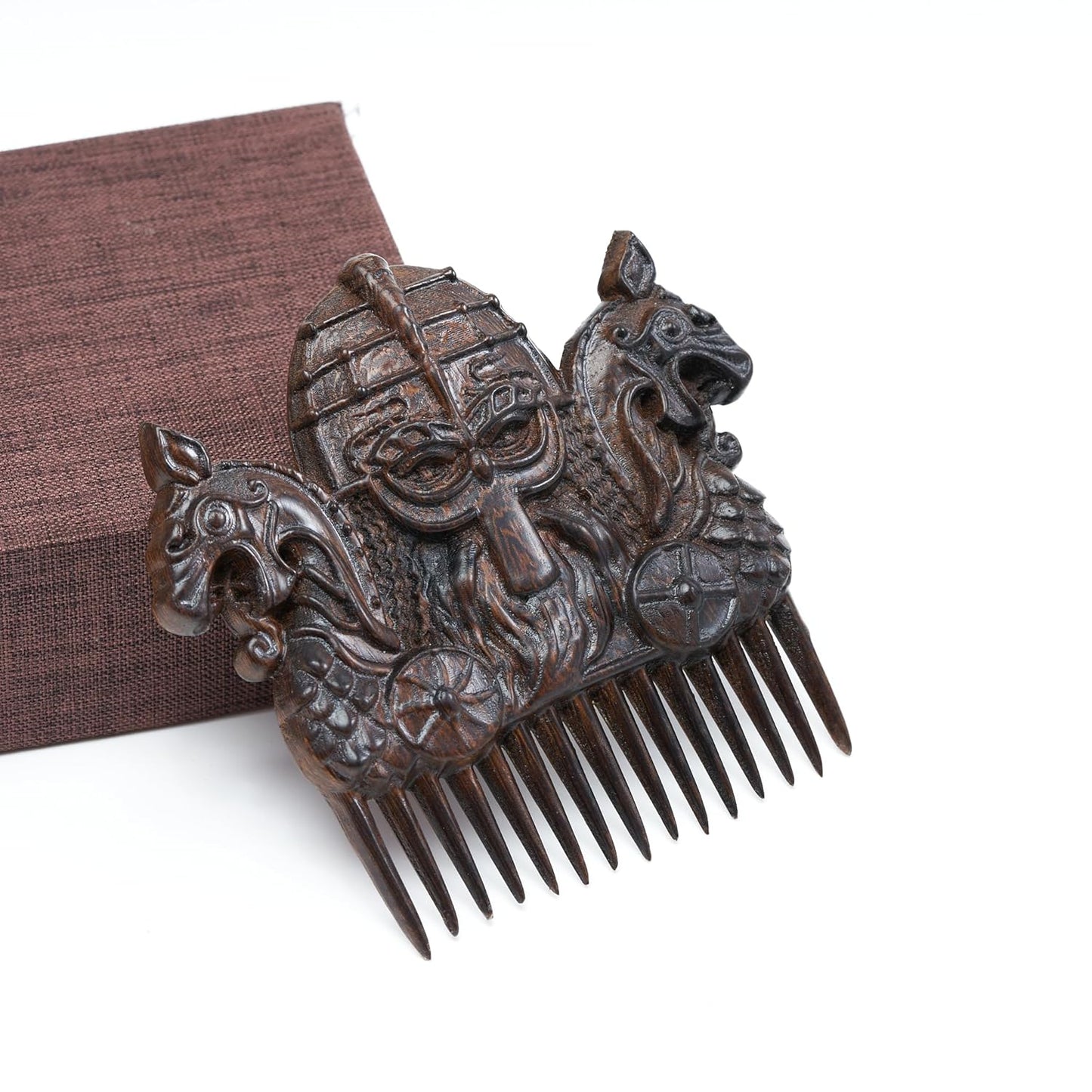 Handicraftviet Hand-Carved Wooden Comb, Wooden Viking Comb for Men's Hair, Beard, and Mustache, Great Gift - Natural Wood