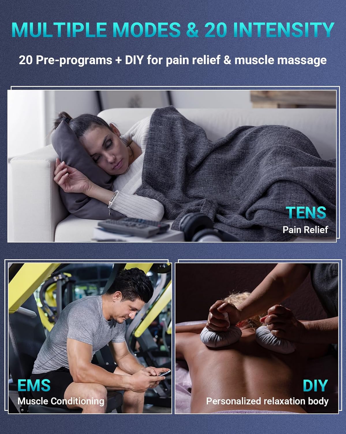 Comfytemp TENS Unit Muscle Stimulator for Pain Relief Therapy, FSA HSA Eligible TENS Machine, 20 & DIY Modes, Dual Channel EMS Unit, Pulse Muscle Massager for Back, Shoulder, Sciatica, Christmas Gifts