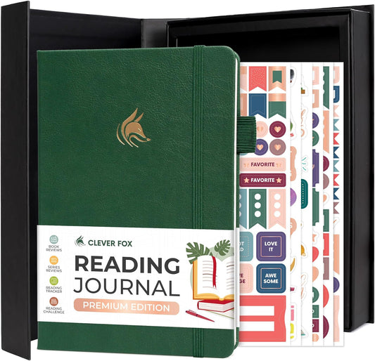 Clever Fox Reading Journal Premium – Review Log Notebook with Reading Tracker – Gifts & Accessories for Book Lovers, Adults & Kids (Forest Green)