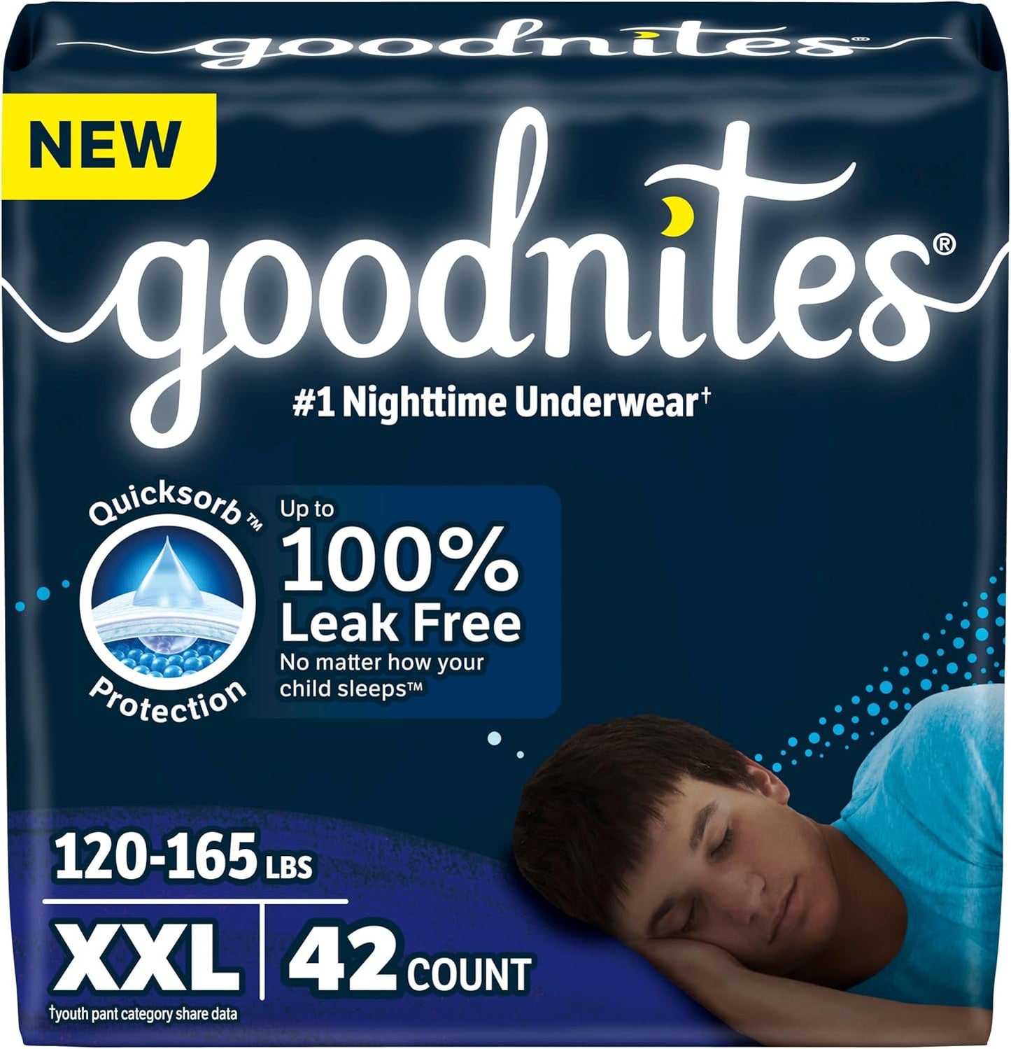 Goodnites Boys' Nighttime Underwear, Size XXL (120-165 lbs), 42 Ct (2 Packs of 21, Packaging May Vary