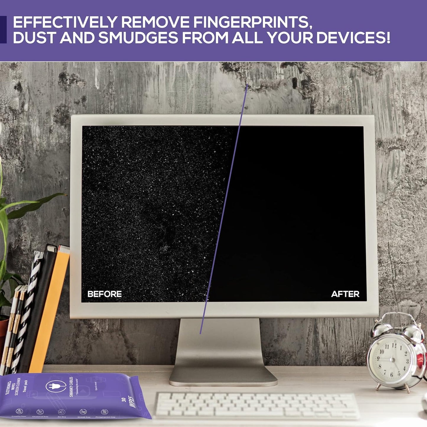 Screen Cleaner Wipes: Electronic Wipes for Screens - Computer Screen Wipes for Lens, Phone, Tv Screen and Monitor Cleaning - Tech Wipes & Microfiber Cloth (Soft Wipes, 120 Count)