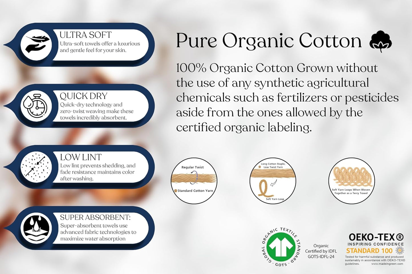 Delara 100% Organic Cotton Towels 650 GSM Plush Feather Touch Quick Dry Bath Towel, GOTS Certified, Oeko-Tex Green Certified, Organic Cotton Bath Towel, 30"X58"