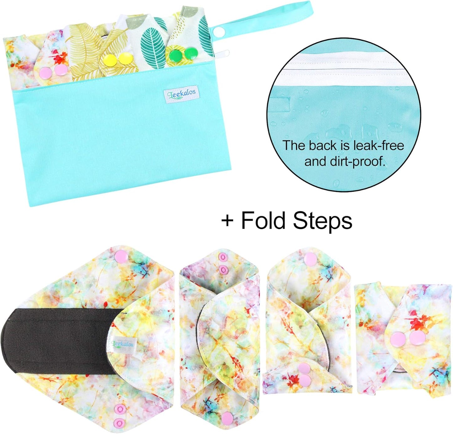 Leekalos Reusable Cloth Mini Wet Bags - Bamboo Reusable Sanitary Pads | Light Incontinence Pads - Pack of 6