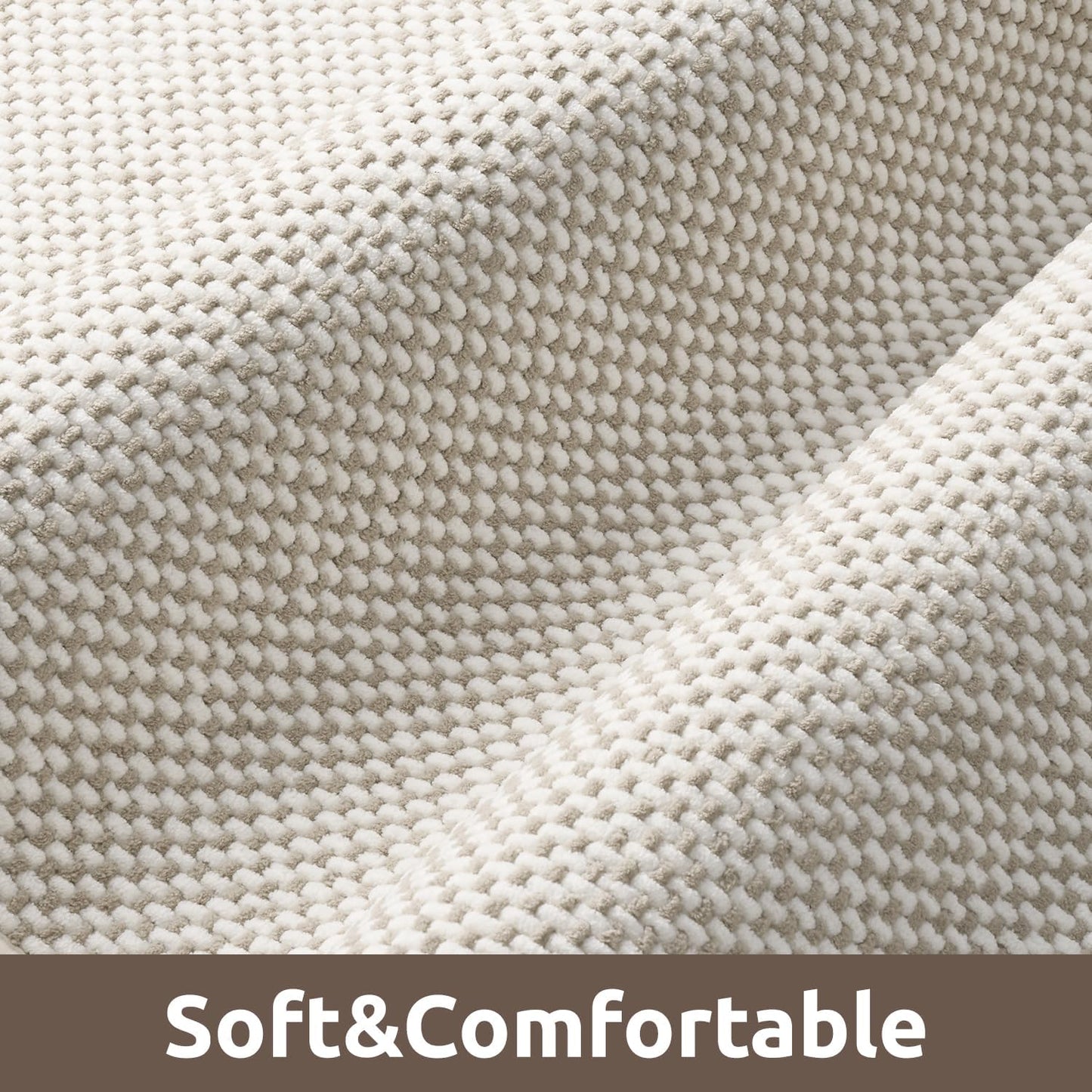 AMOAMI Chenille Bath Mat Super Absorbent Bathroom Mat Quick Dry Low Pile Bath Mats for Bathroom Washable Rubber Backed Bathroom Runners Fit Under Door, Front of Bathtub, Sink, Beige&White 24"x48"