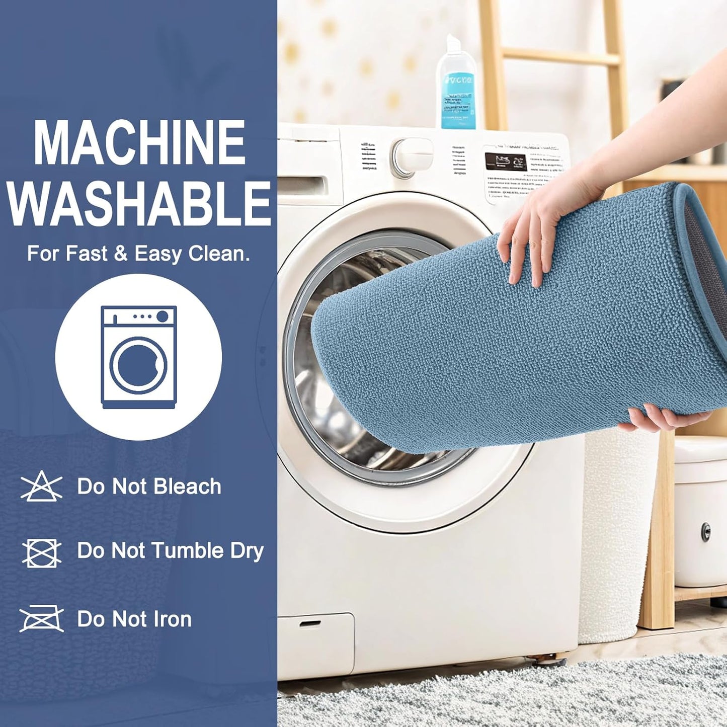 OLANLY Thick Memory Foam Bath Mat Rug 59x24, Extra Soft Absorbent Bathroom Rug, Quick Dry Bath Mats, Non-Slip, Machine Washable Carpet for Bathroom, Tub and Shower, Home Decor Accessories, Airy Blue