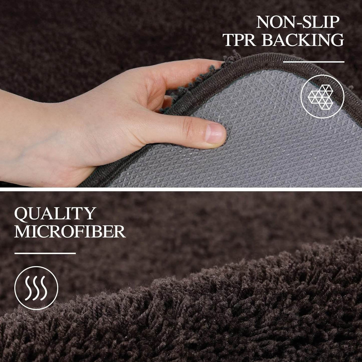 Walensee Contour Rug (20x24, Brown) Non Slip Bath Mat, Soft Microfiber Shaggy Mat, Machine Washable U Shape Toilet Rug