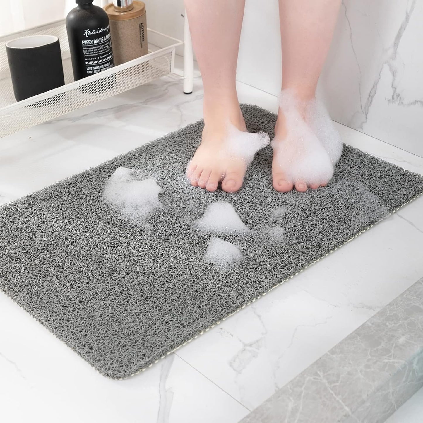 Non-Slip Shower Mat Bathtub Mat for Bath Tub,Anti Slip Bath Tub Mat,Floor Mat,Soft PVC Loofah Bathroom Mats,Foot Scrubber Mat,Quick Drying Easy Cleaning Mats for Wet Areas(40 * 16 Grey)