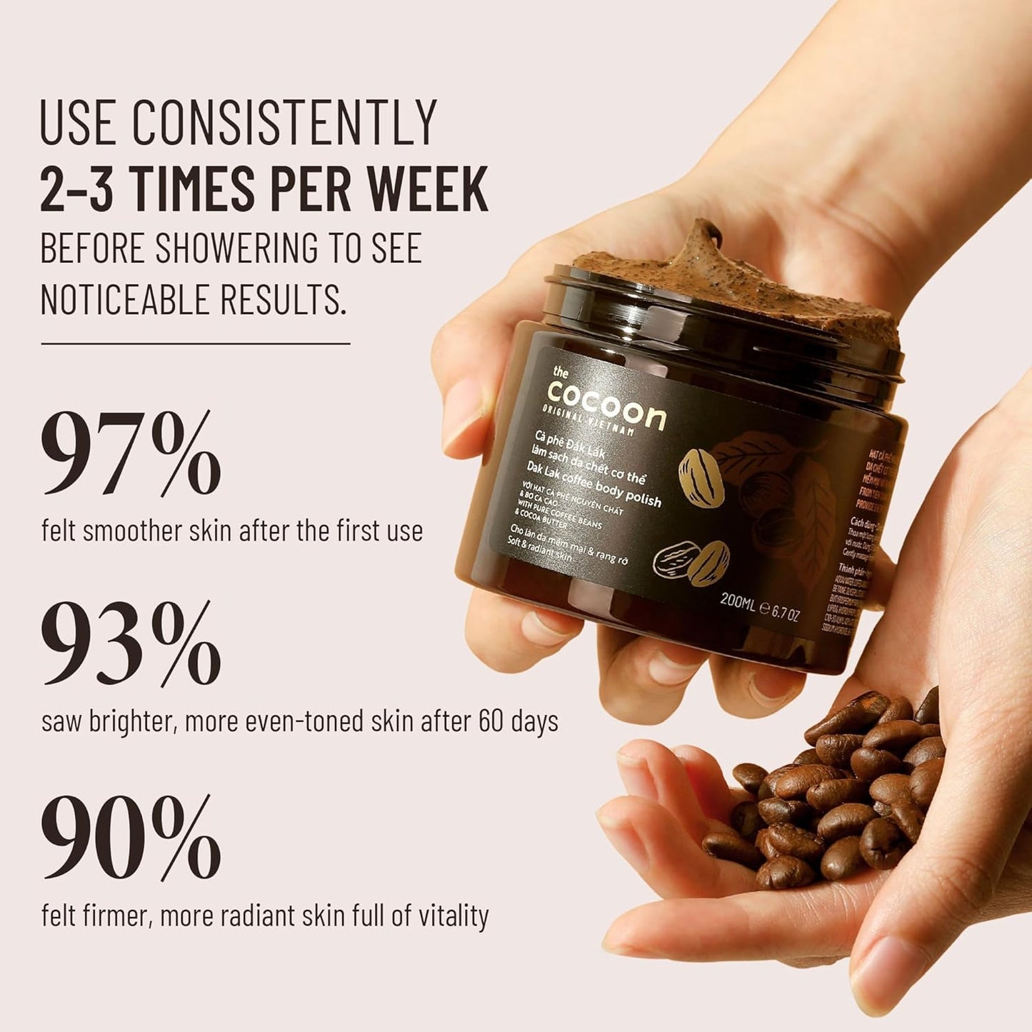 Cocoon Dak Lak Coffee Body Polish with Coconut & Shea Butter. 100% Vegan Exfoliating Scrub for Smooth & Glowing Skins | Reduce Stretch Marks, Acne & Cellulite | Gift for Coffee Lovers (20.29 fl oz)