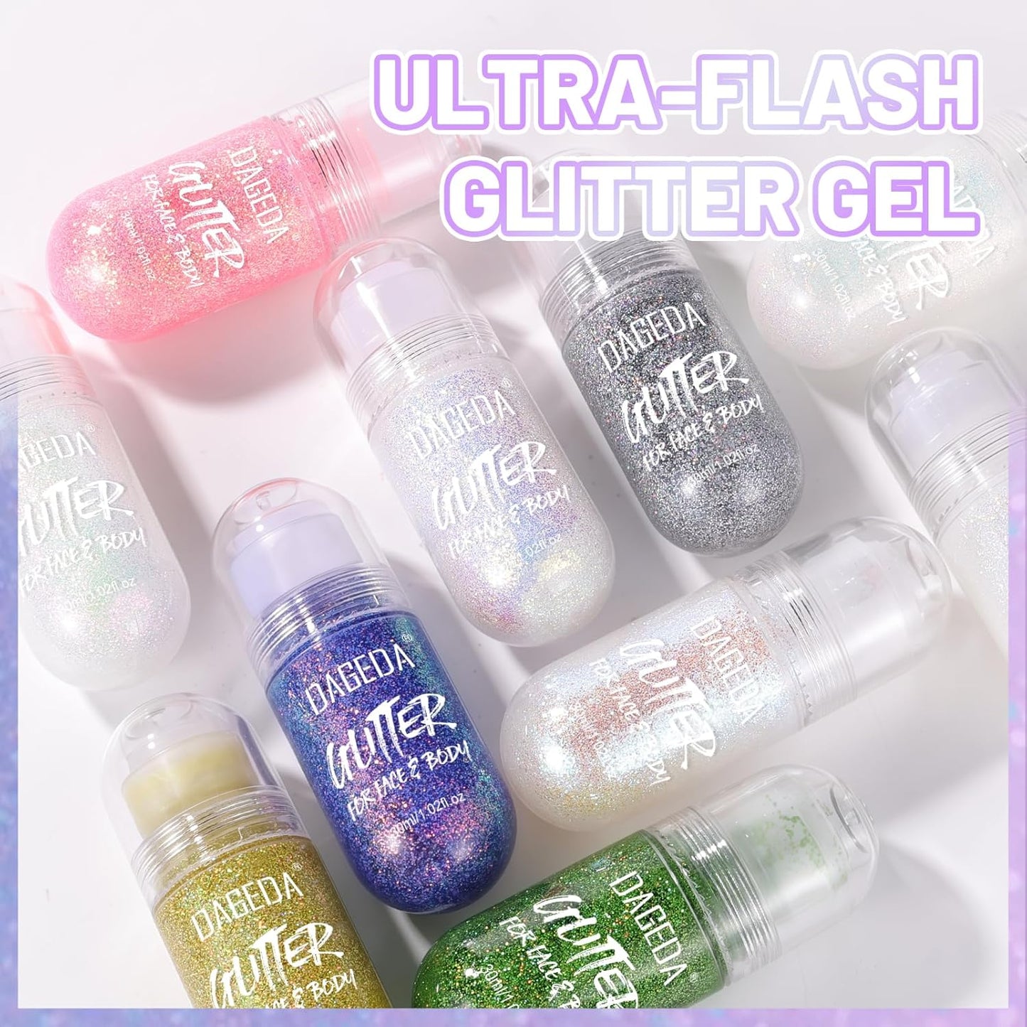 DAGEDA Body Glitter Gel, Roll-on Face Glitter for Mermaid Makeup Festival Rave Accessories, Holographic Hair Glitter Gel,Body Shimmer Halloween Makeup for Rave Party (Pink)