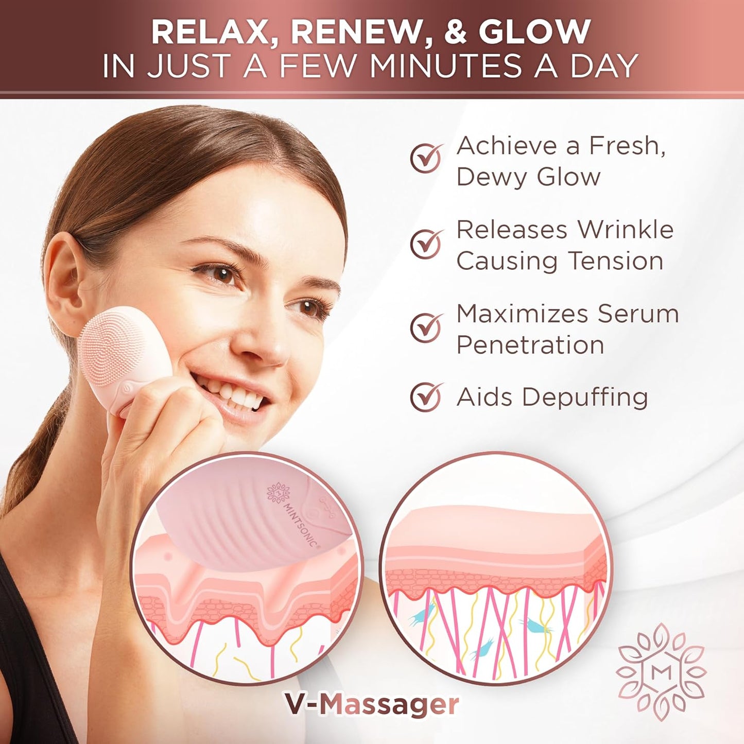 Face Roller for Wrinkles and Lifting Alternative - Silicone Face Scrubber Exfoliator, Electric Facial Massage Tool, Premium Lymphatic Drainage Massager for Chin, Neck and More, Face Cleanser Brush