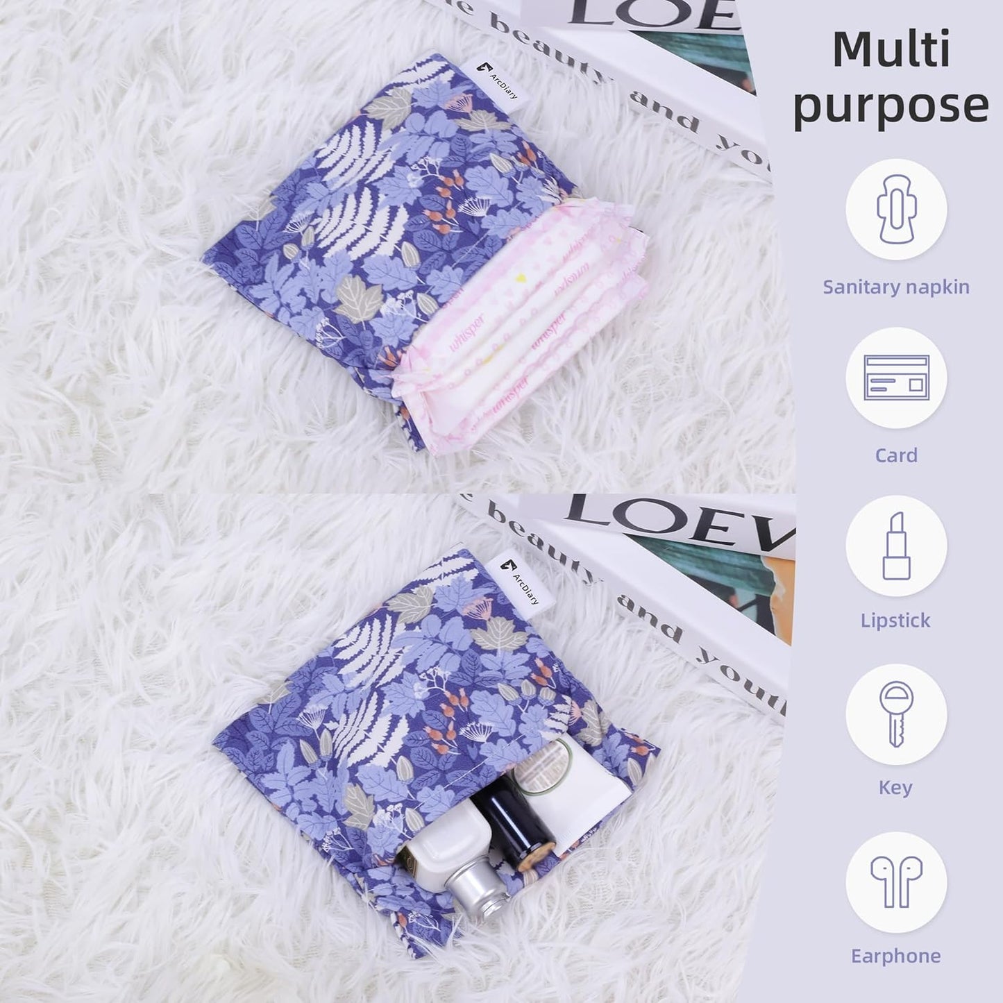 Period Bag for Teen Aged Girls, Portable Sanitary Pad Storage Bag for Teen Pads/Sanitary Napkins/Small Tampons, Feminine Menstrual Cup Pouch (Austere Blue)