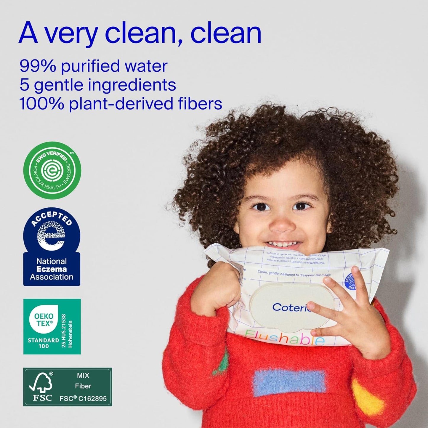 Coterie Flushable Wipes for Sensitive Skin, Hypoallergenic, 99% Water, Plant-Based Fibers, Sewer + Septic Safe to Flush, Fragrance Free Potty Training Toddler Toilet Wipes | 16 Packs (896 Count)
