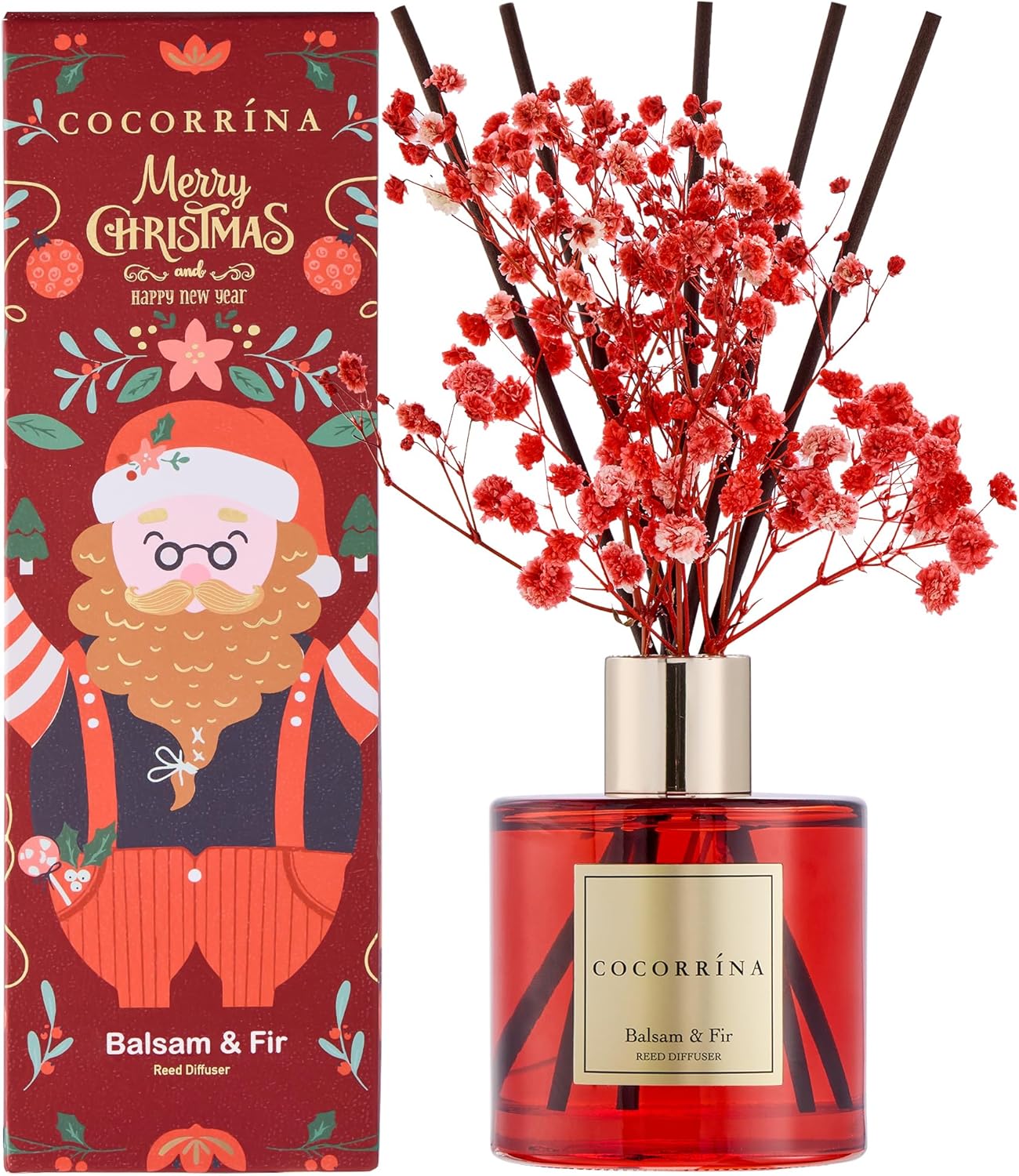 COCORRÍNA Reed Diffuser - Balsam & Fir 6.7 Fl.oz Diffuser with 8 Sticks Home Fragrance Christmas Reed Diffuser for Bathroom Shelf Decor Home Decor