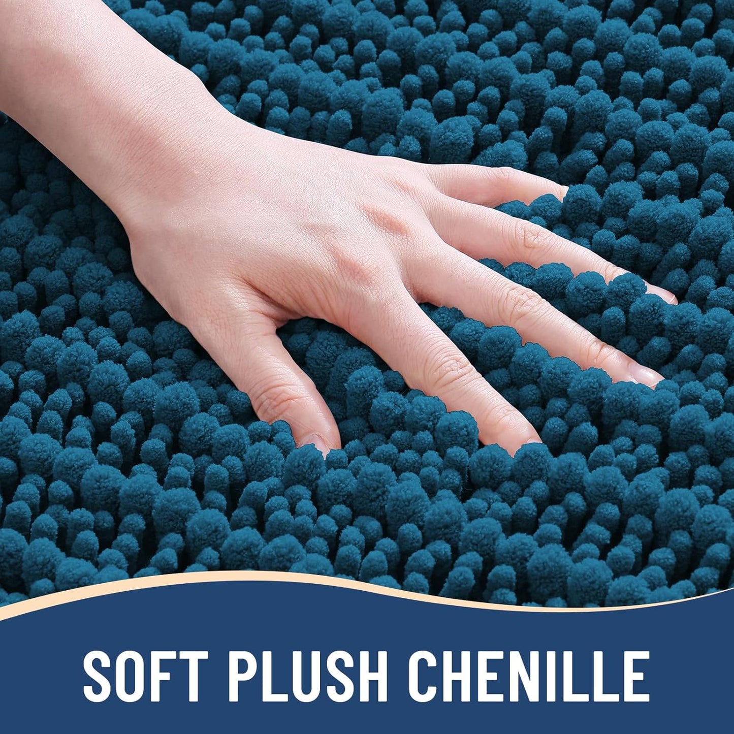 Arotive Luxury Chenille Bathroom Rug Mat, Extra Soft Thick Absorbent Shaggy Bath Rugs, Non-Slip Machine Wash Dry, Plush Bath Mats for Bathroom, Shower and Tub, 45x27, Peacock Blue