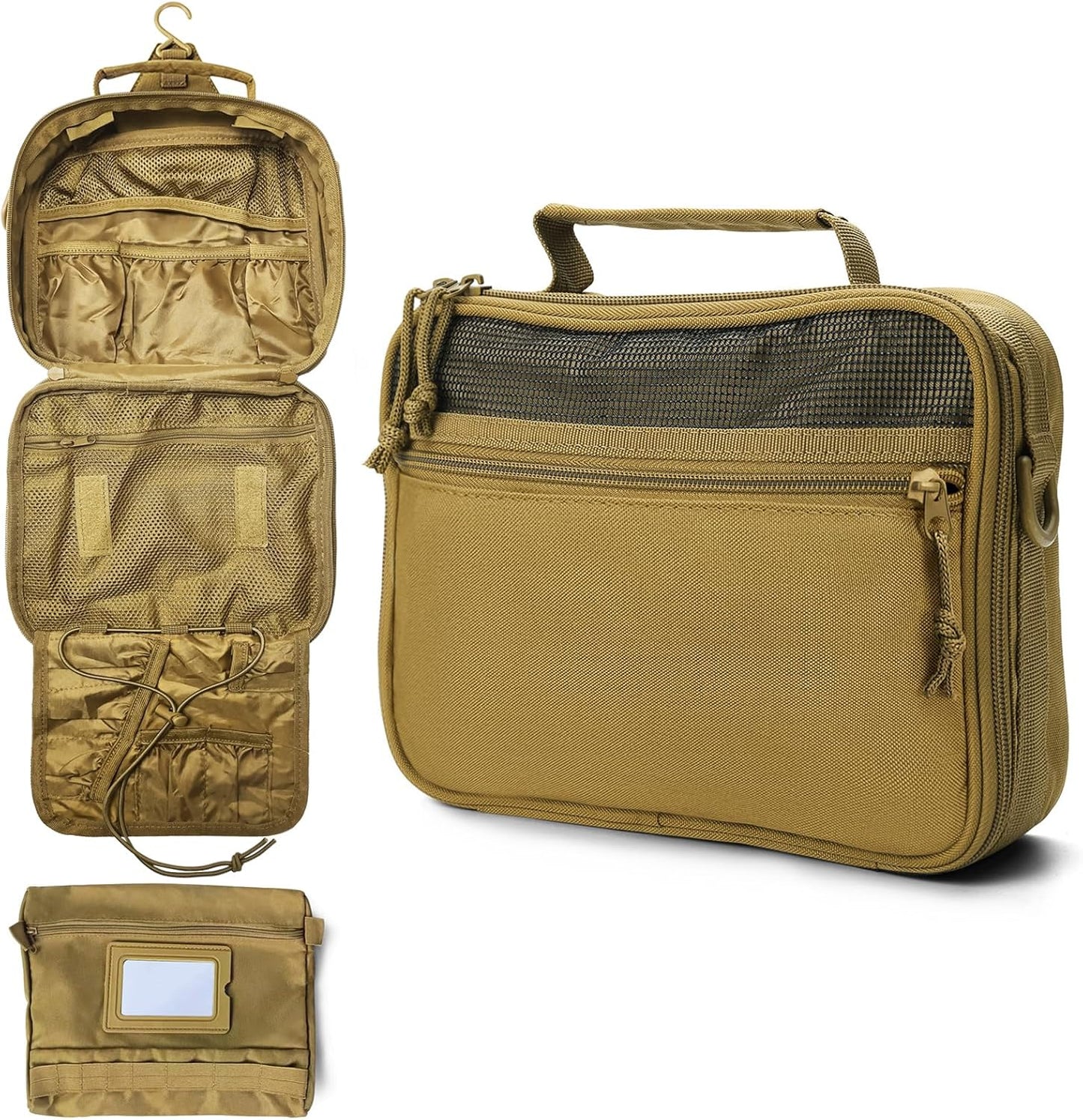 mens toiletry travel bag tactical toiletry bag hanging toiletry bag shower bag travel kit (Khaki)