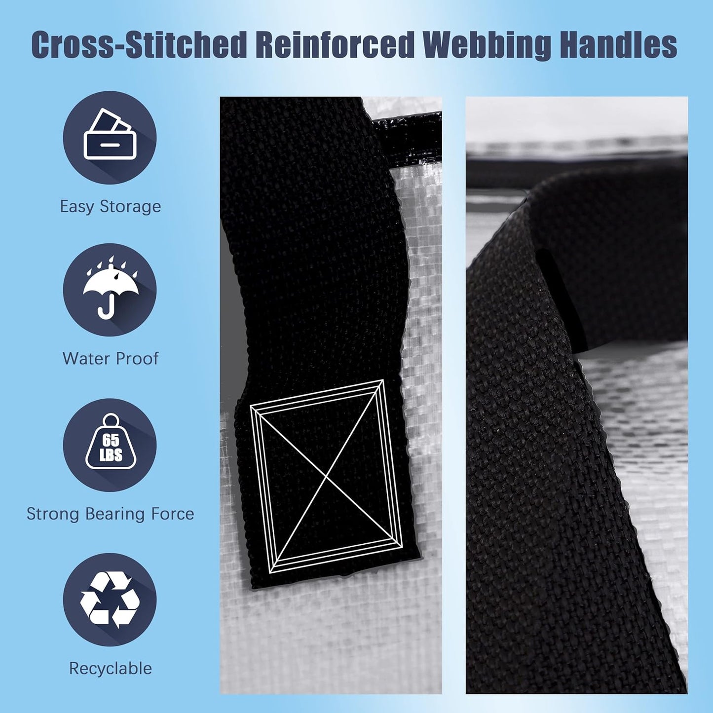 4 Pack Large Strong Bags with Zippers & Carrying Handles - Water-Resistant - Heavy Duty Storage Tote for Space Saving Storage, Fold Flat, Alternative to Moving Box (Silver)